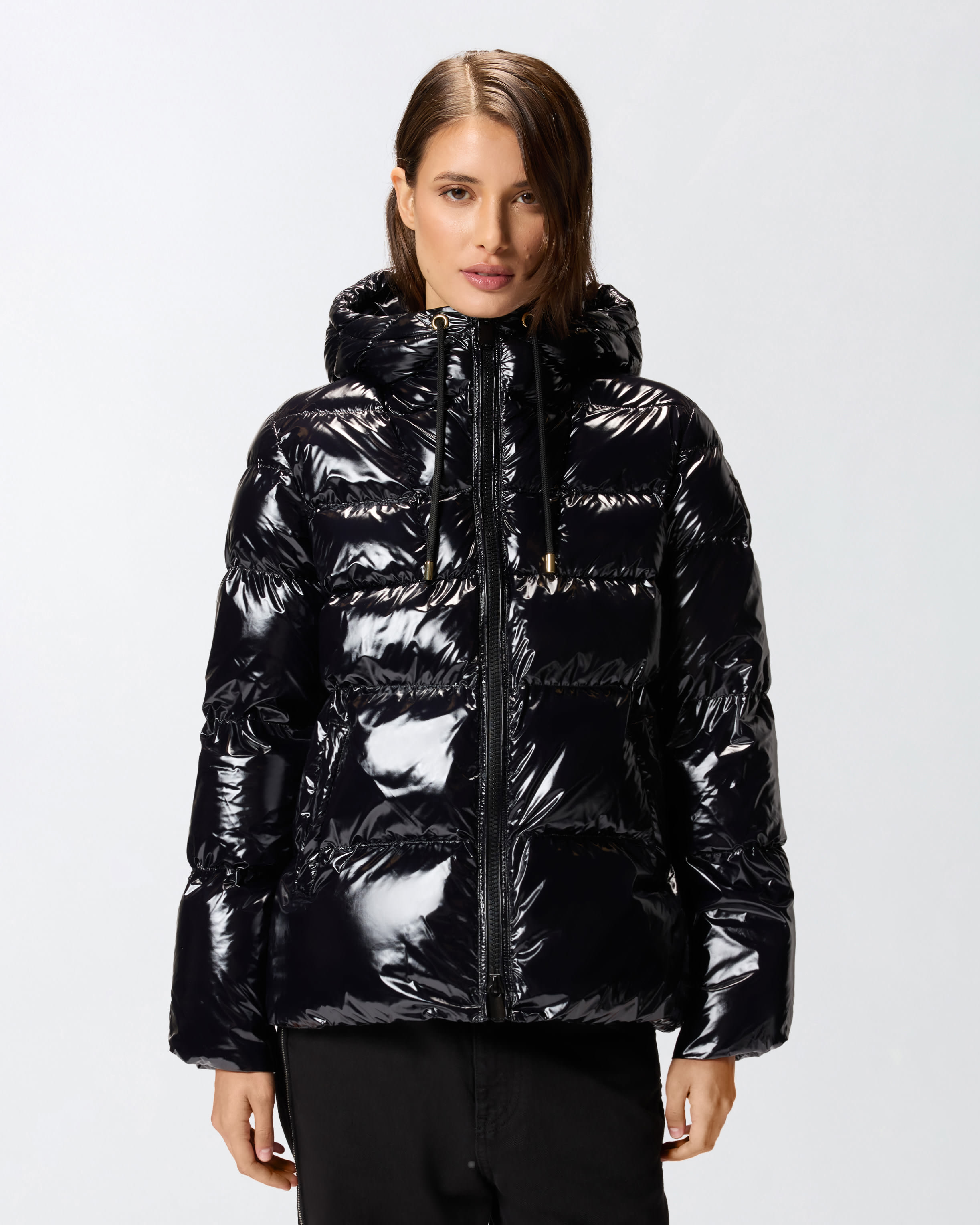 Hooded crystal nylon down jacket PINKO → Shop Online