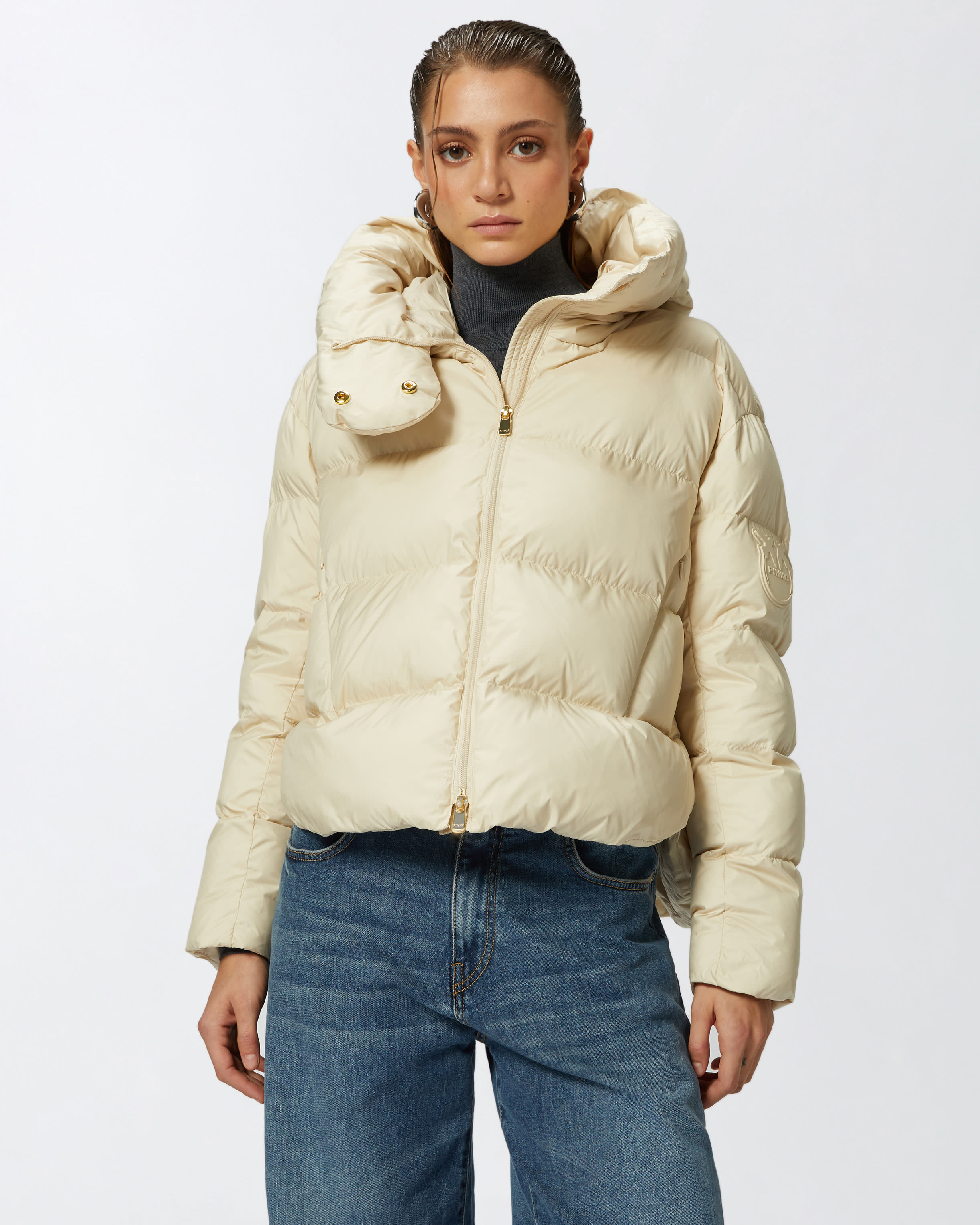 Padded down jacket with high wrap-around collar PINKO Padded down jacket with high wrap-around collar PINKO