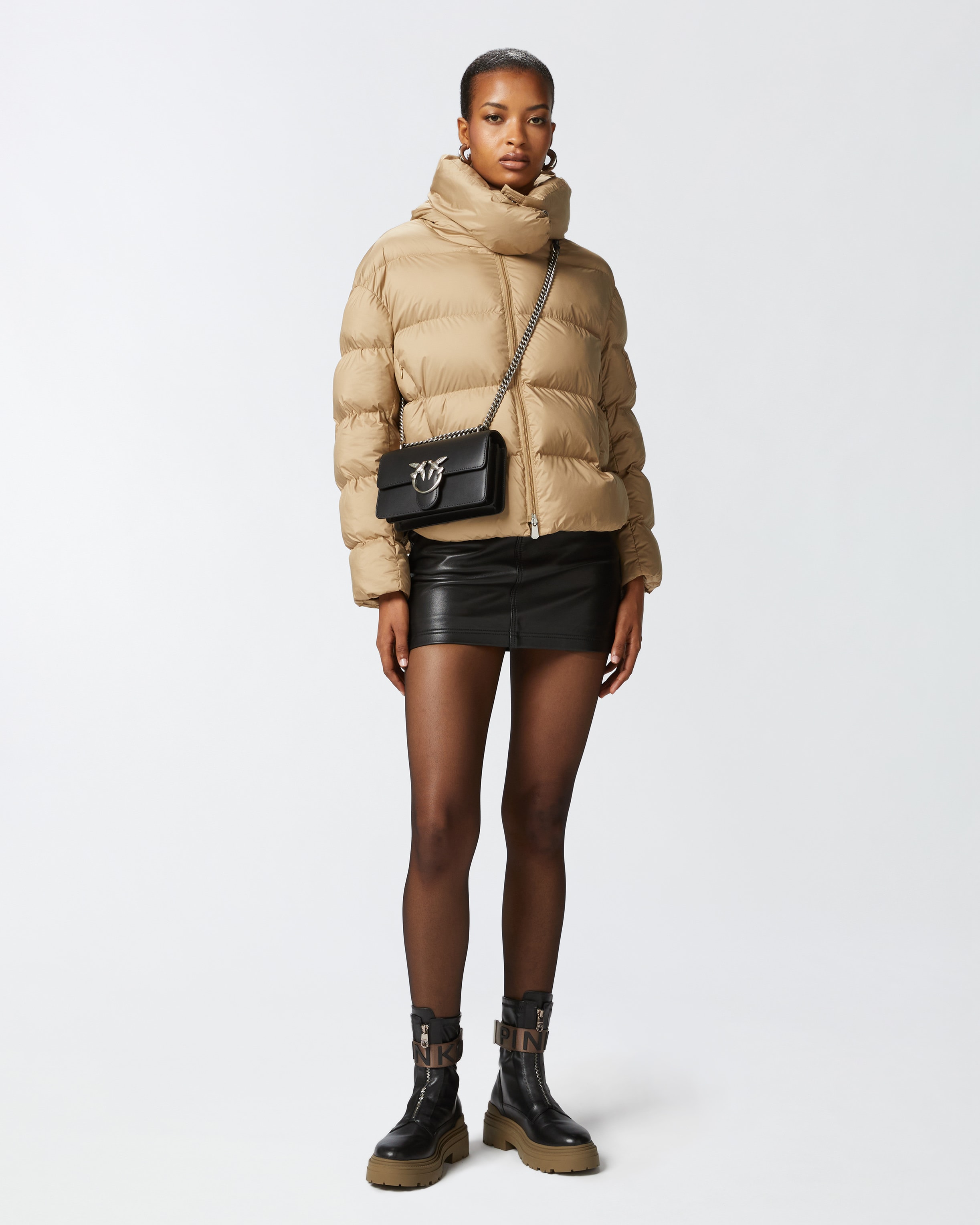 Padded down jacket with high wrap-around collar PINKO Padded down jacket with high wrap-around collar PINKO