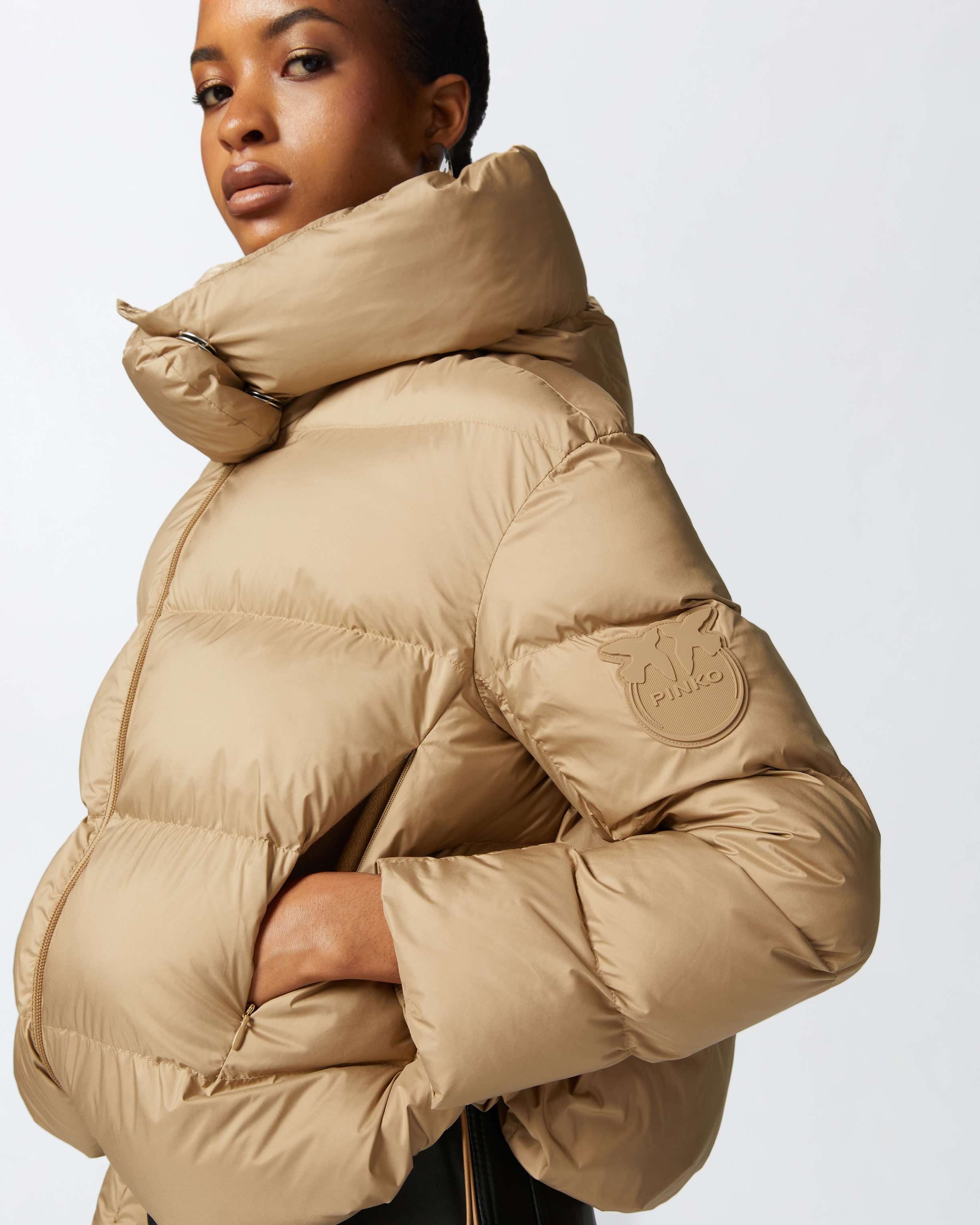 Padded down jacket with high wrap-around collar PINKO Padded down jacket with high wrap-around collar PINKO