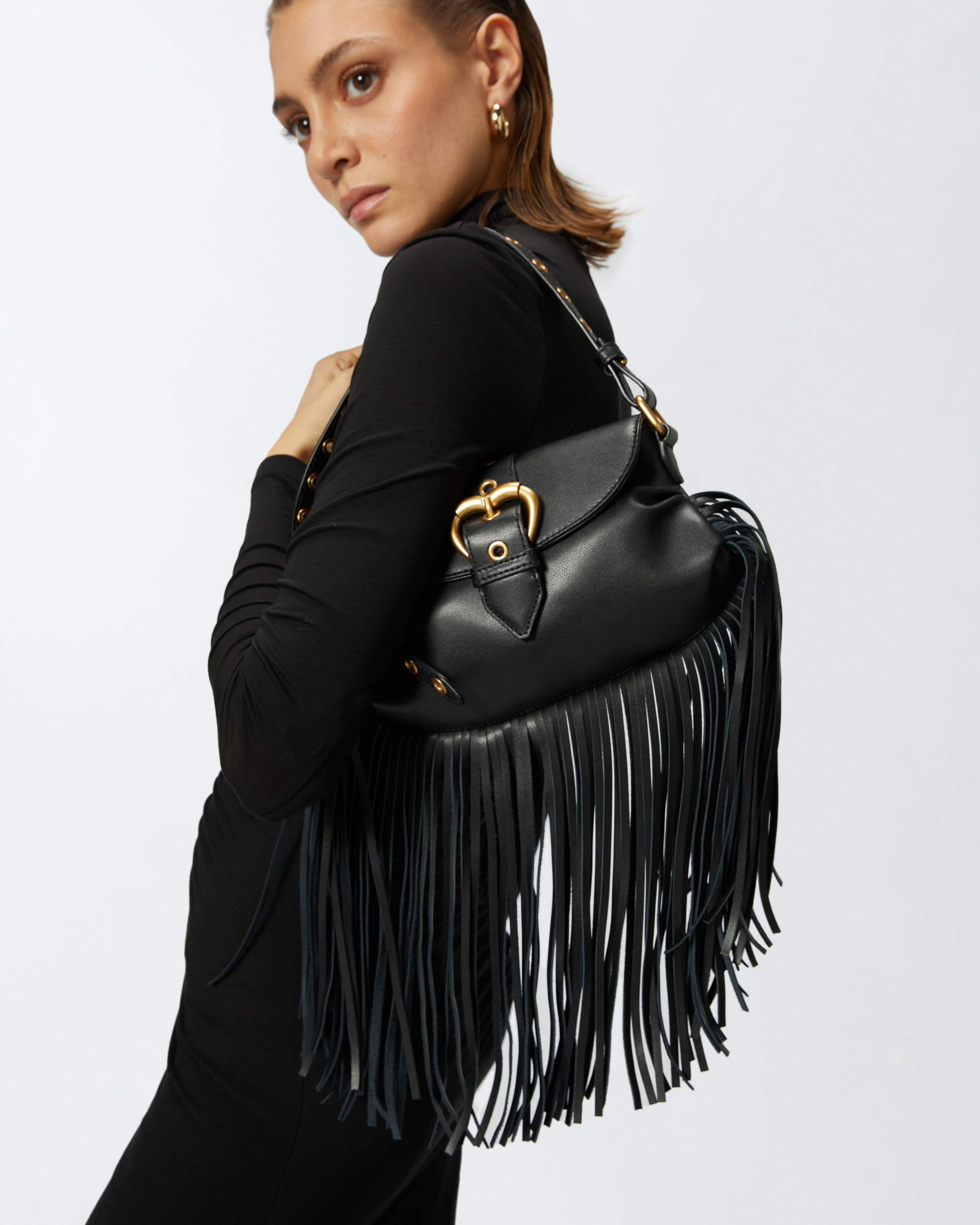 Jolene mini shoulder bag with long fringing PINKO Shop Online