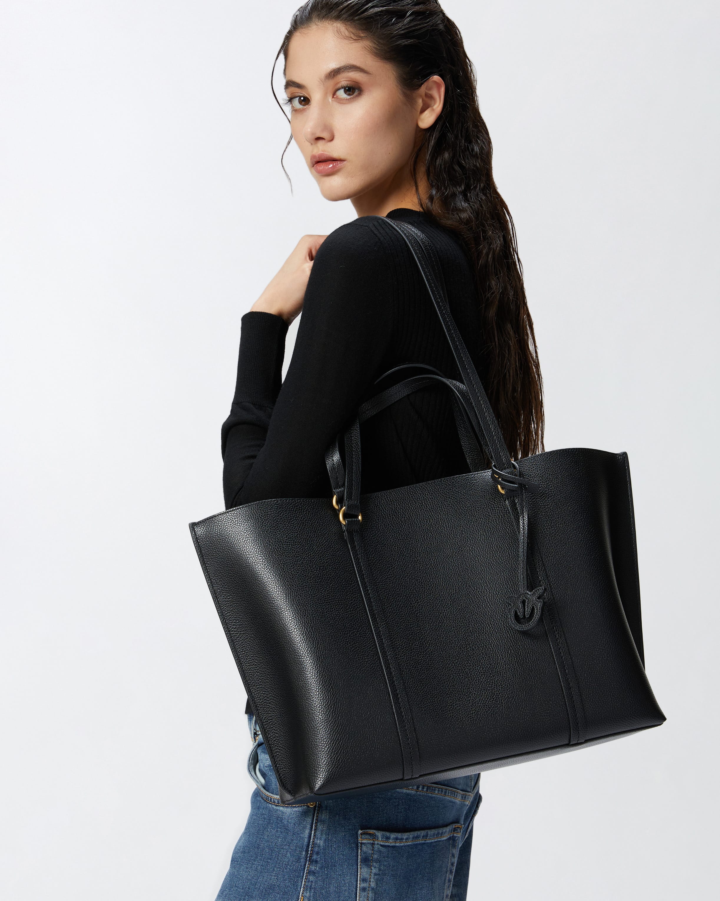 Large tumbled leather Shopper Bag PINKO Shop Online