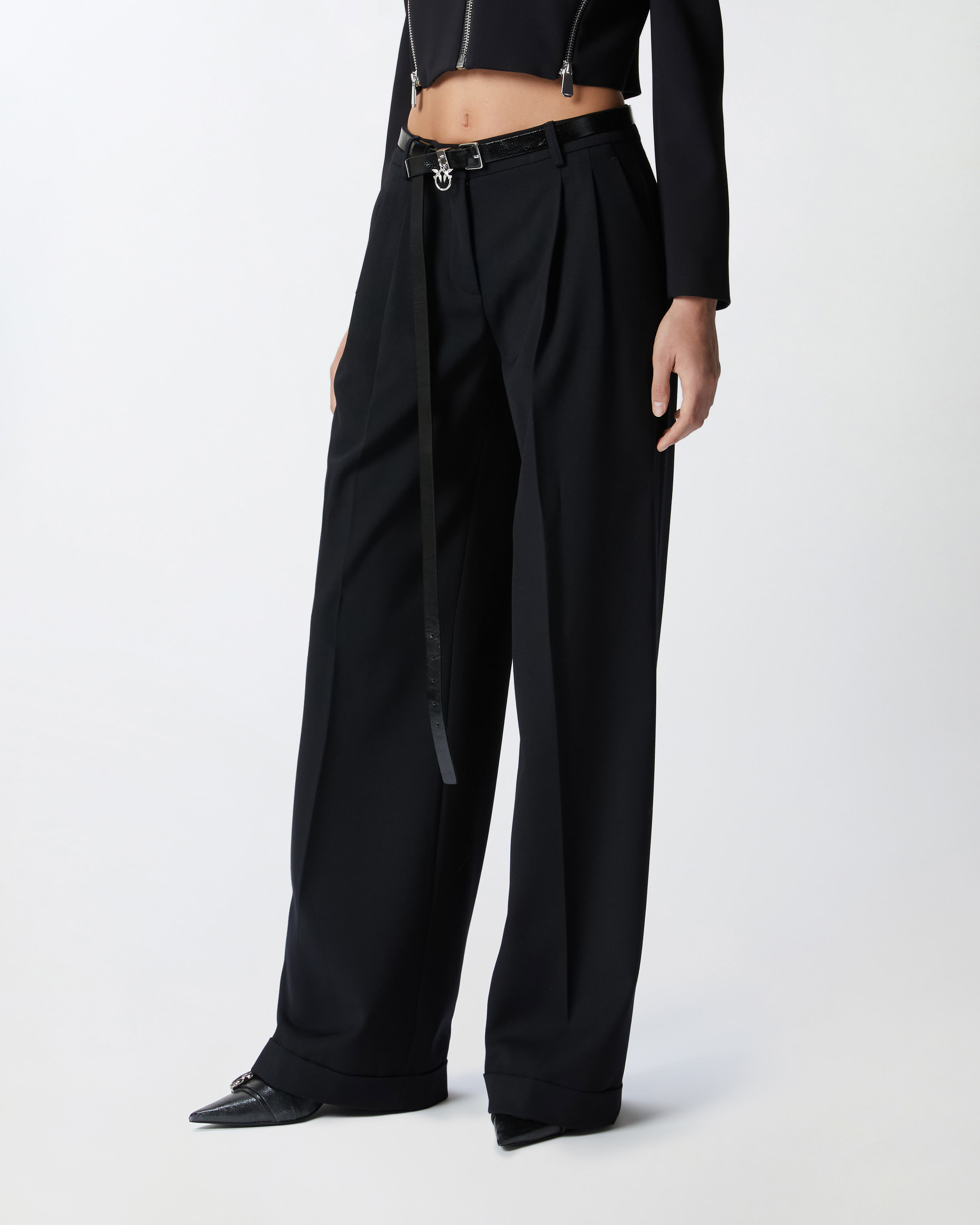 Wide-leg wool twill trousers with darts PINKO → Shop Online Wide-leg wool twill trousers with darts PINKO → Shop Online