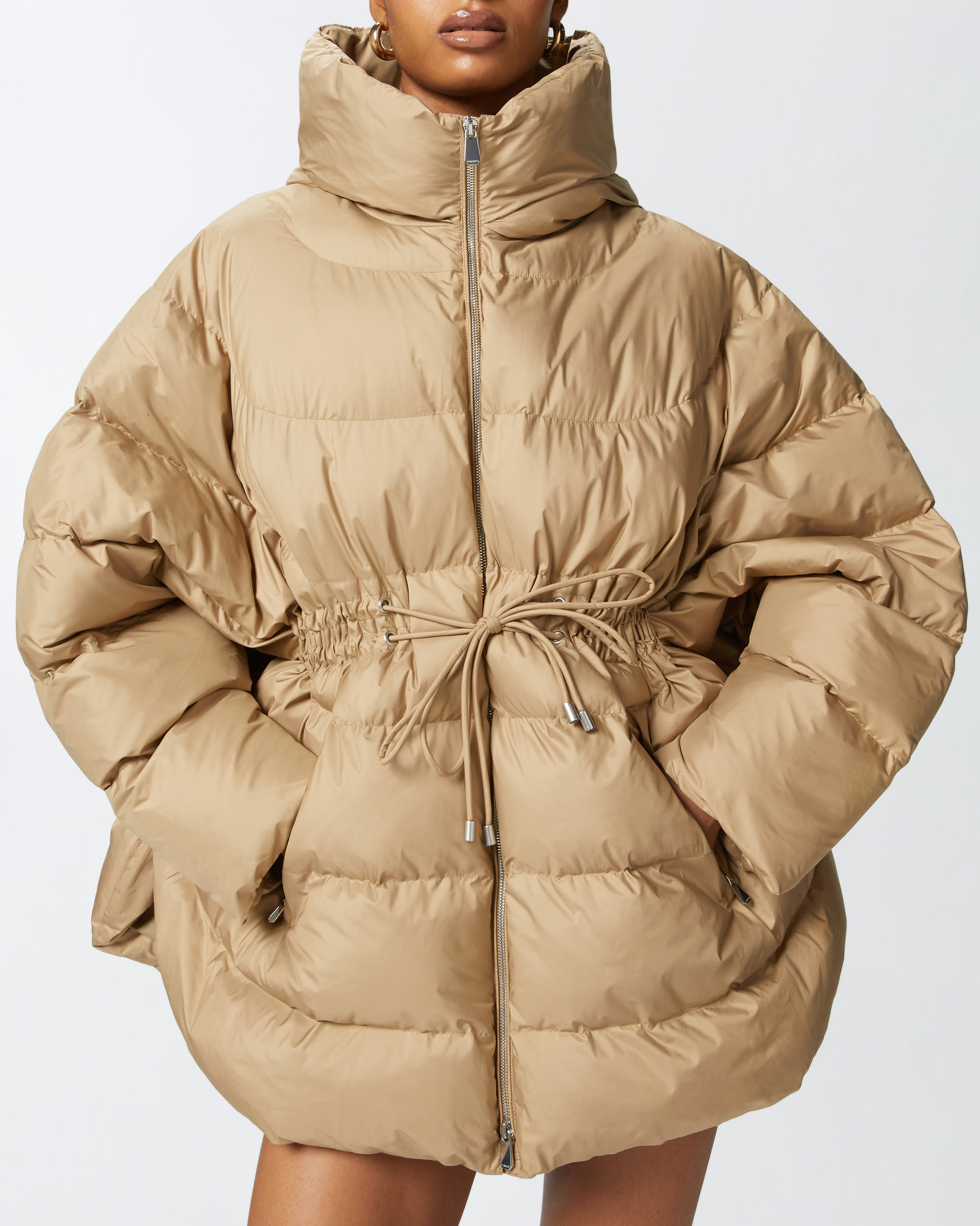 Padded and quilted flared puffer jacket with drawstring PINKO Shop Online