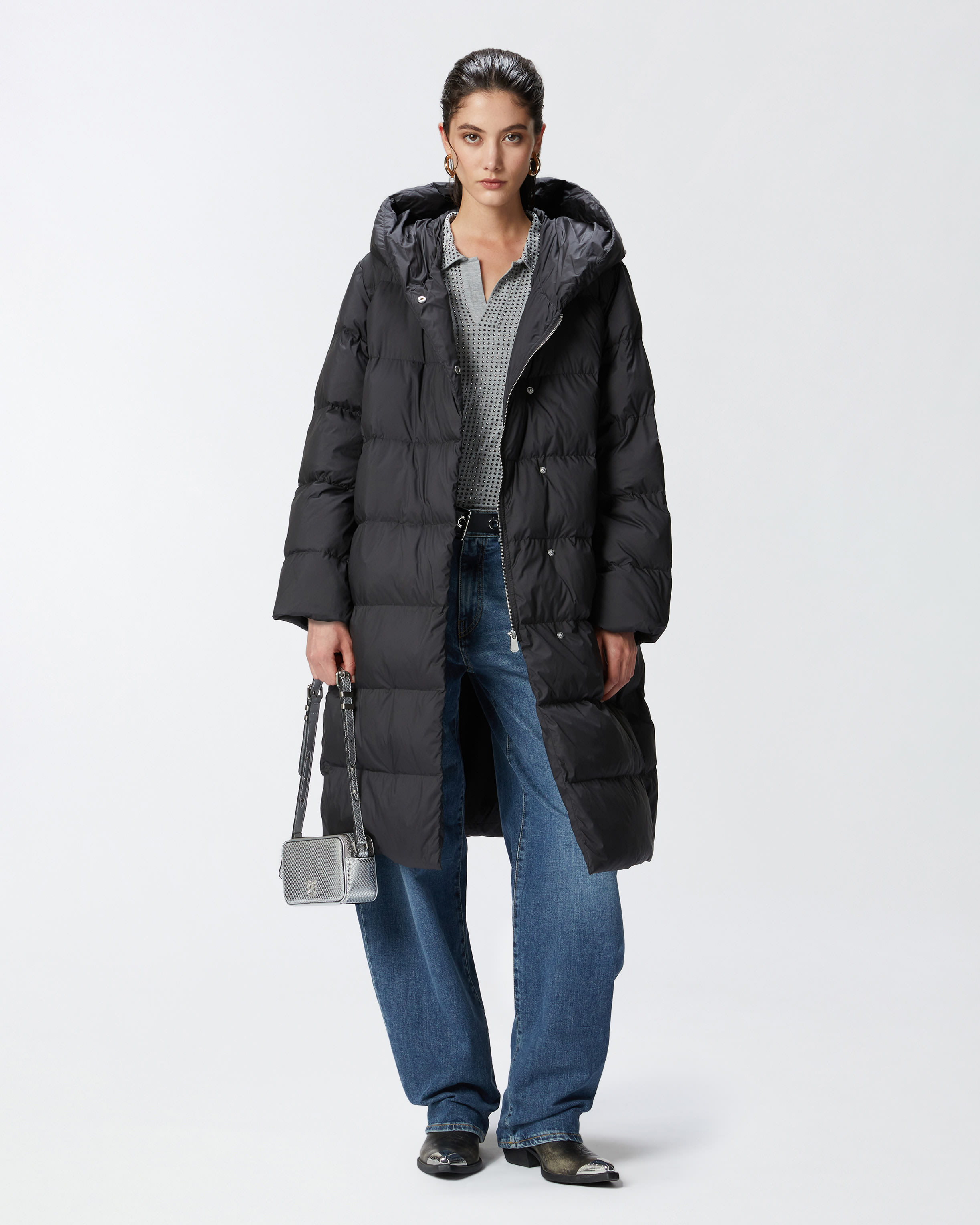 Padded technical canvas pea coat with belt PINKO → Shop Online Padded technical canvas pea coat with belt PINKO → Shop Online