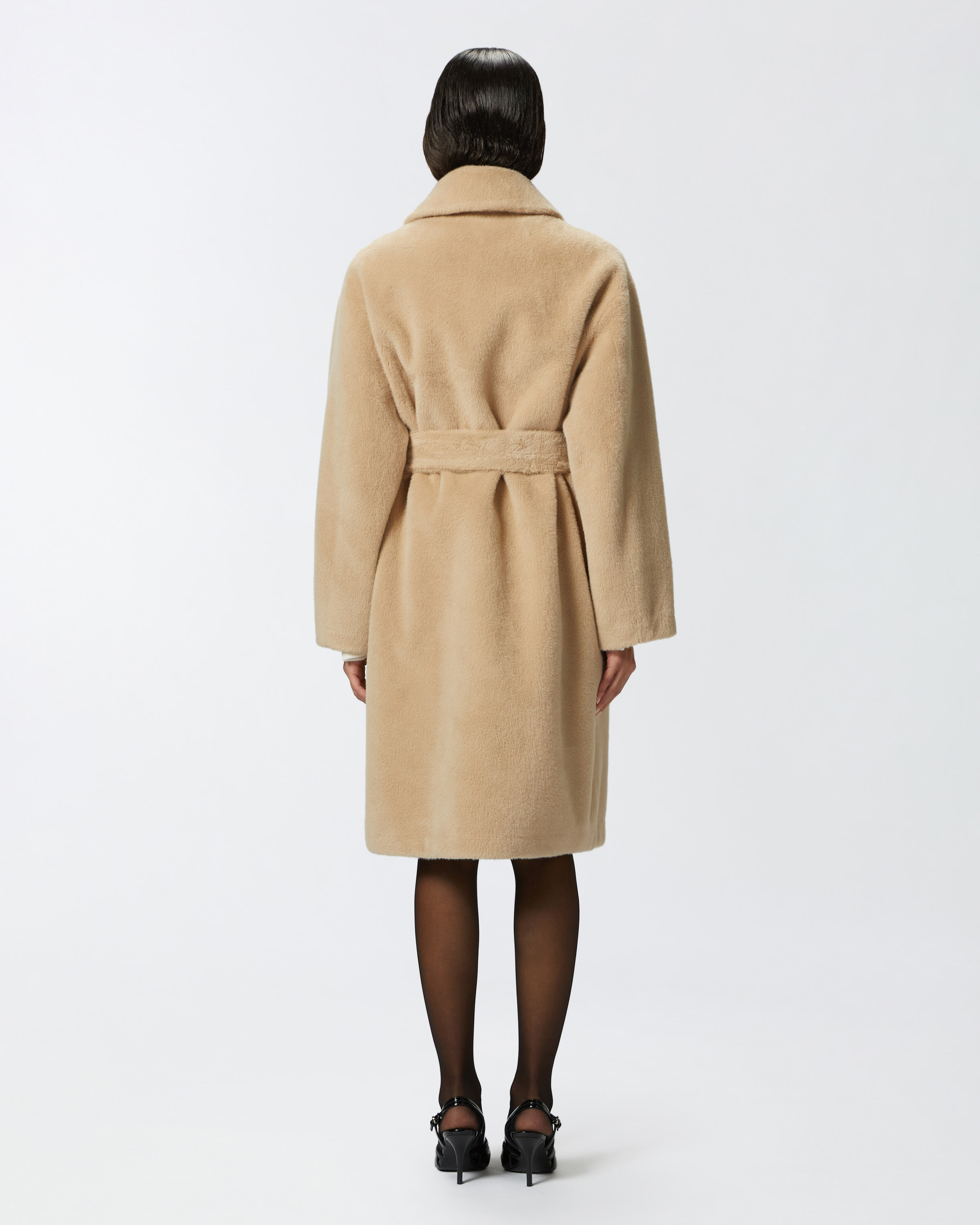 Short fur-effect coat with belt PINKO → Shop Online Short fur-effect coat with belt PINKO → Shop Online