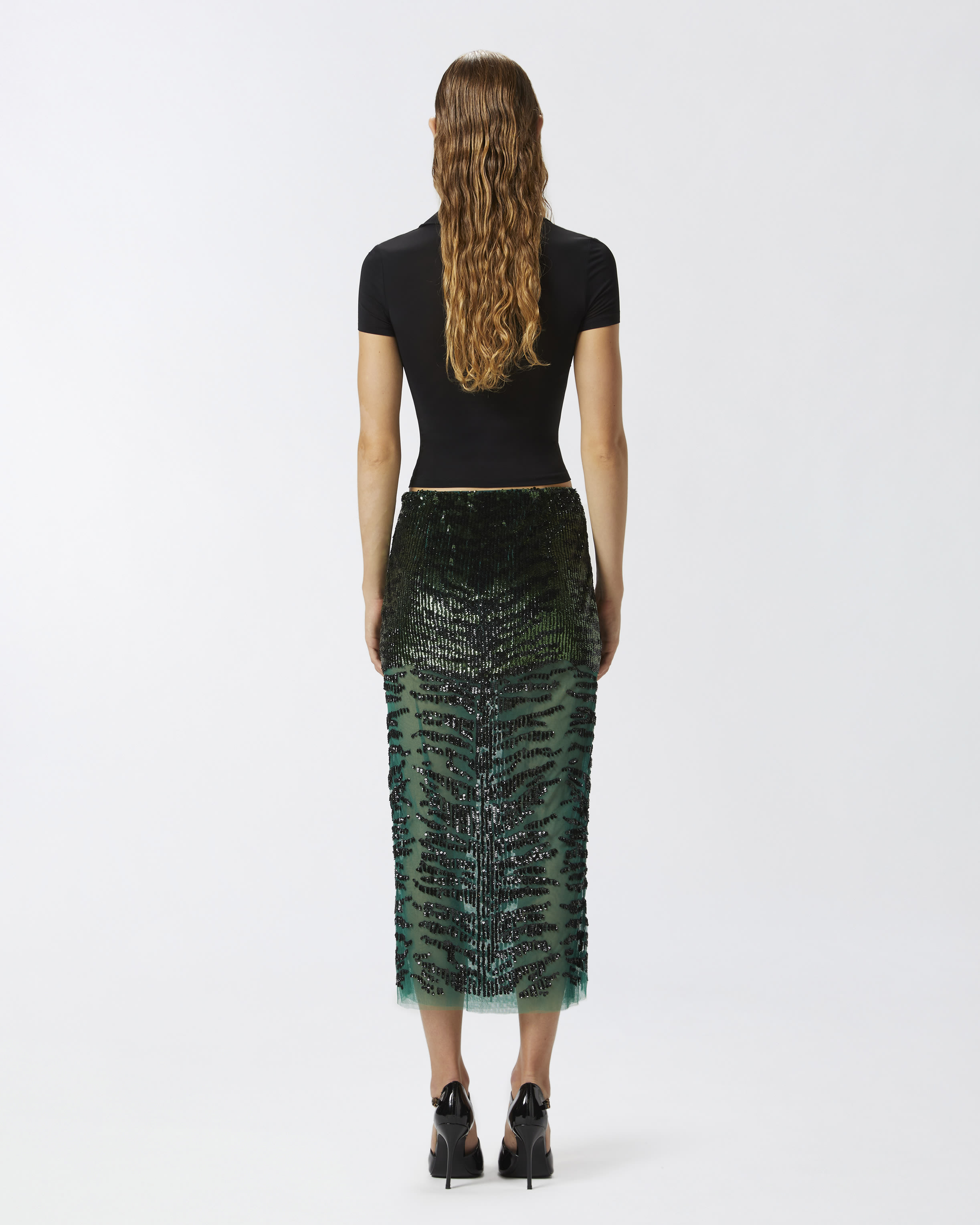 Pencil skirt with zebra effect sequin embroidery PINKO Shop Online