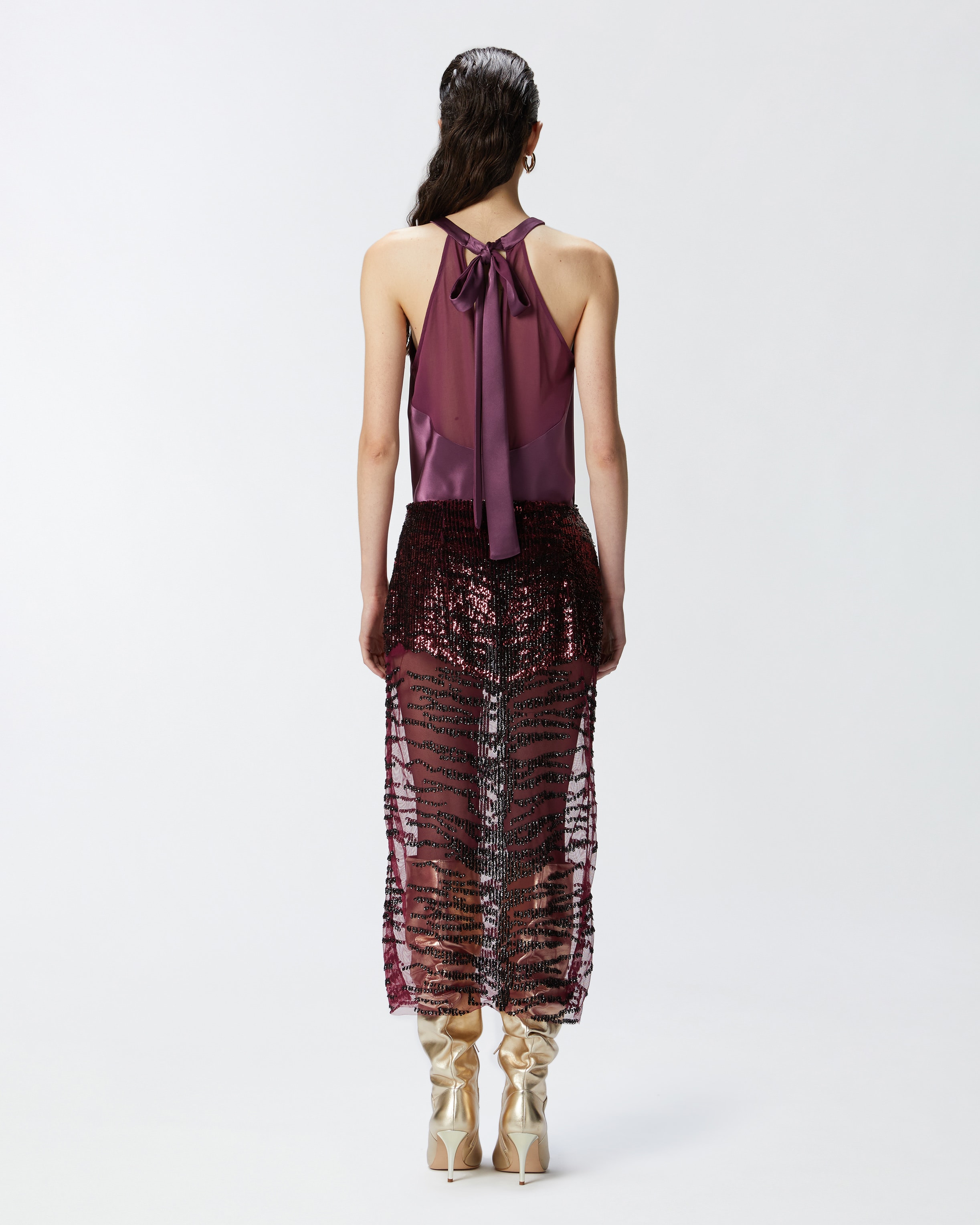 PINKO Pencil Skirt with zebra effect Sequin Embroidery Burgundy Black 40