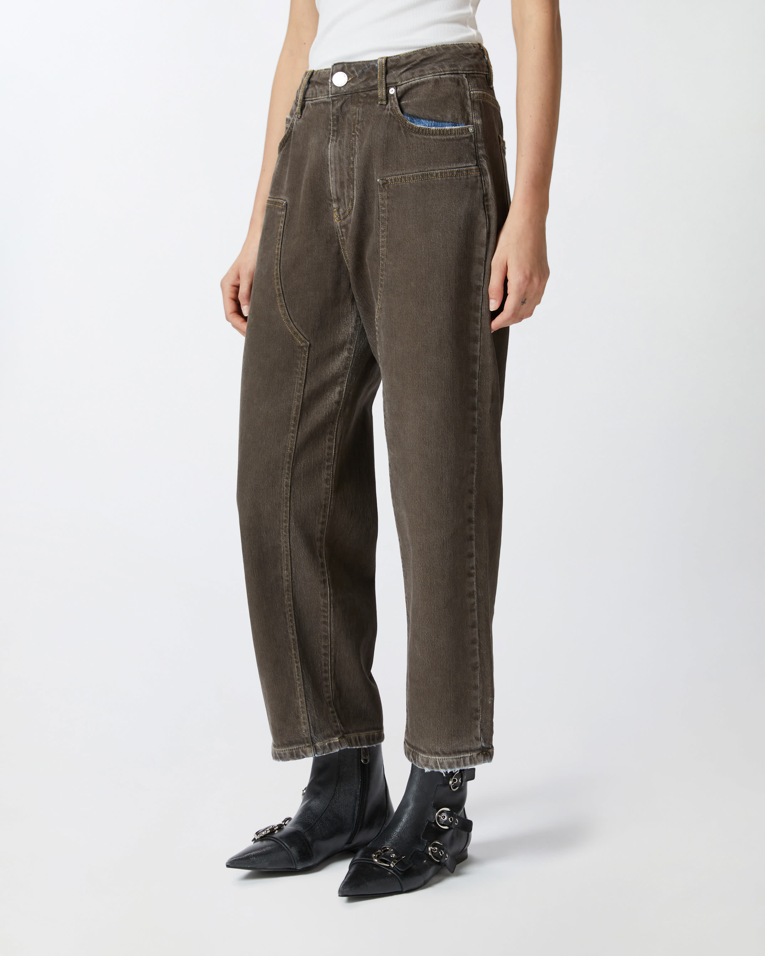 Jeans larghi in denim spray marrone Pinko Online kaufen