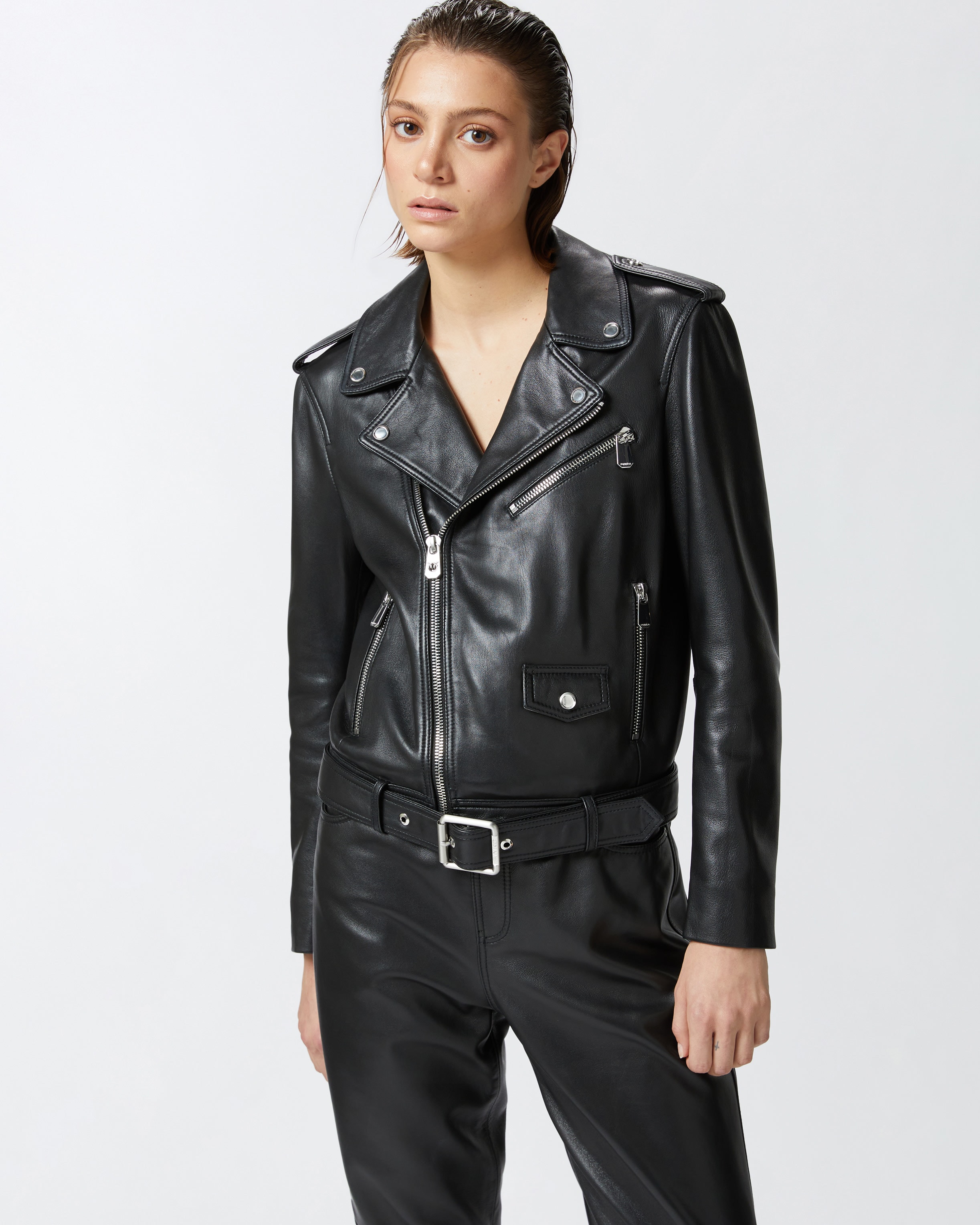 Soft nappa leather biker jacket PINKO → Shop Online Soft nappa leather biker jacket PINKO → Shop Online