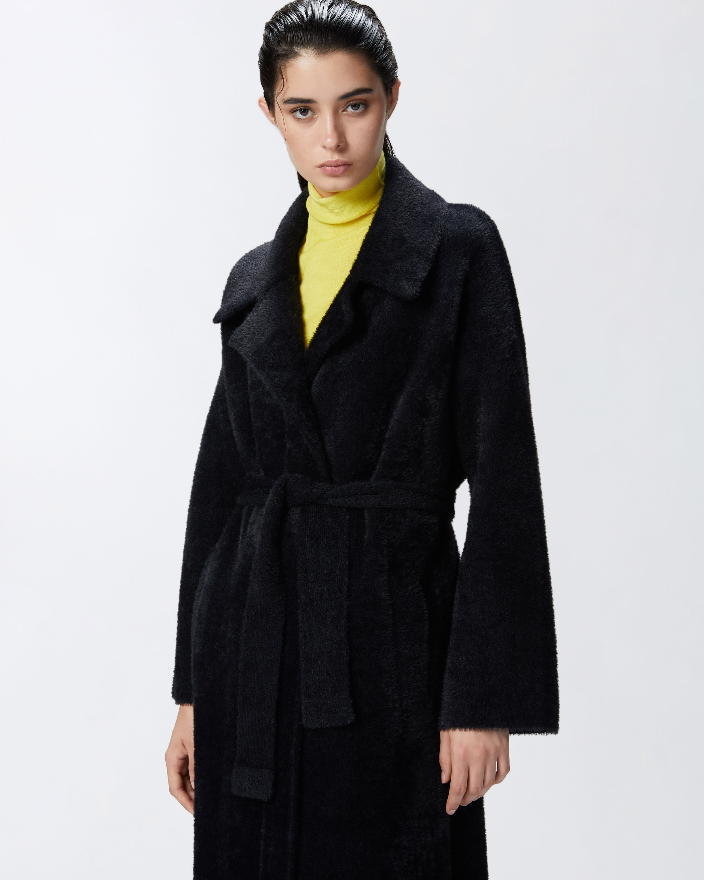 Faux fur wraparound coat with belt PINKO Shop Online
