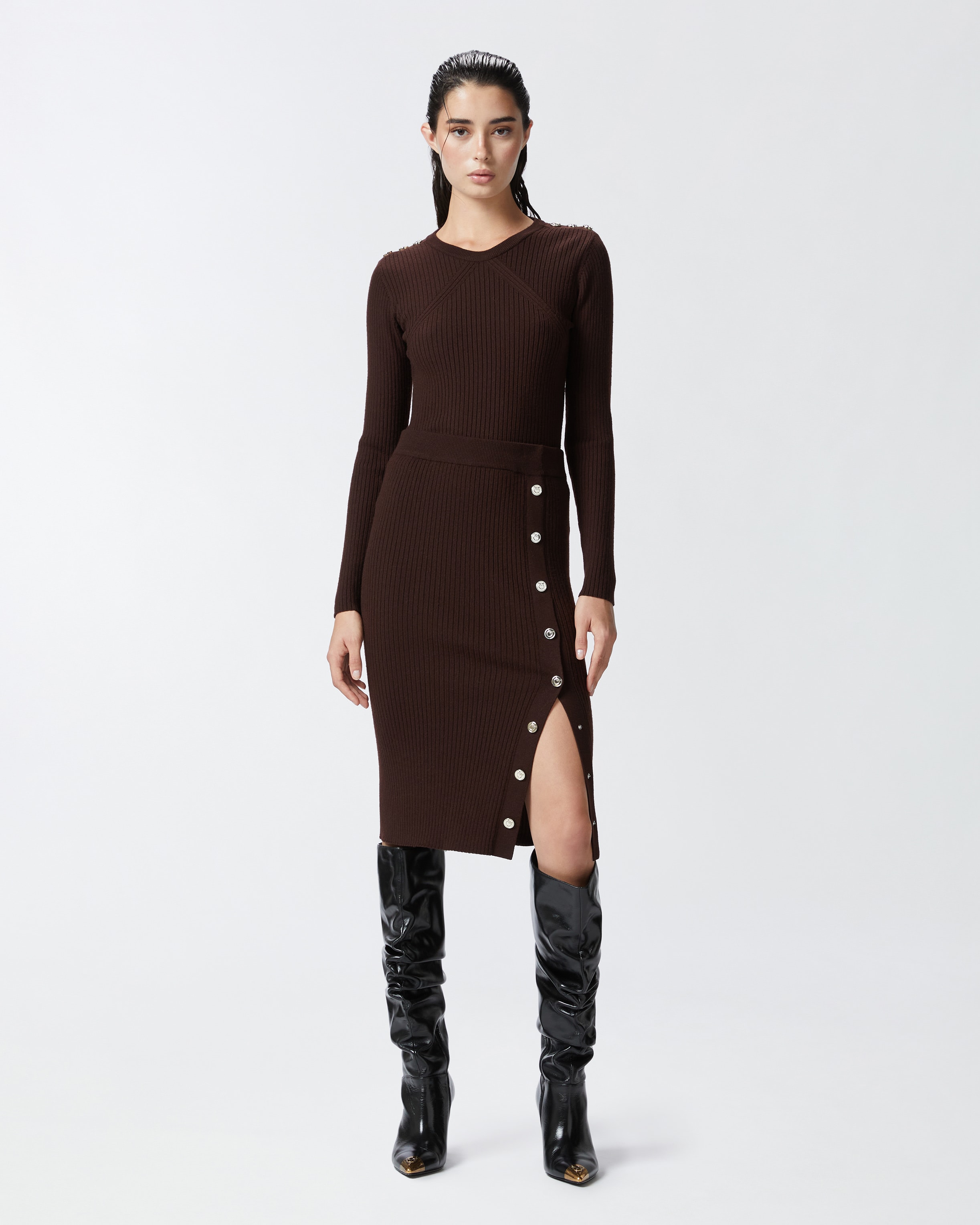 Gonna longuette in maglia a costine con bottoni Pinko Acquista Online