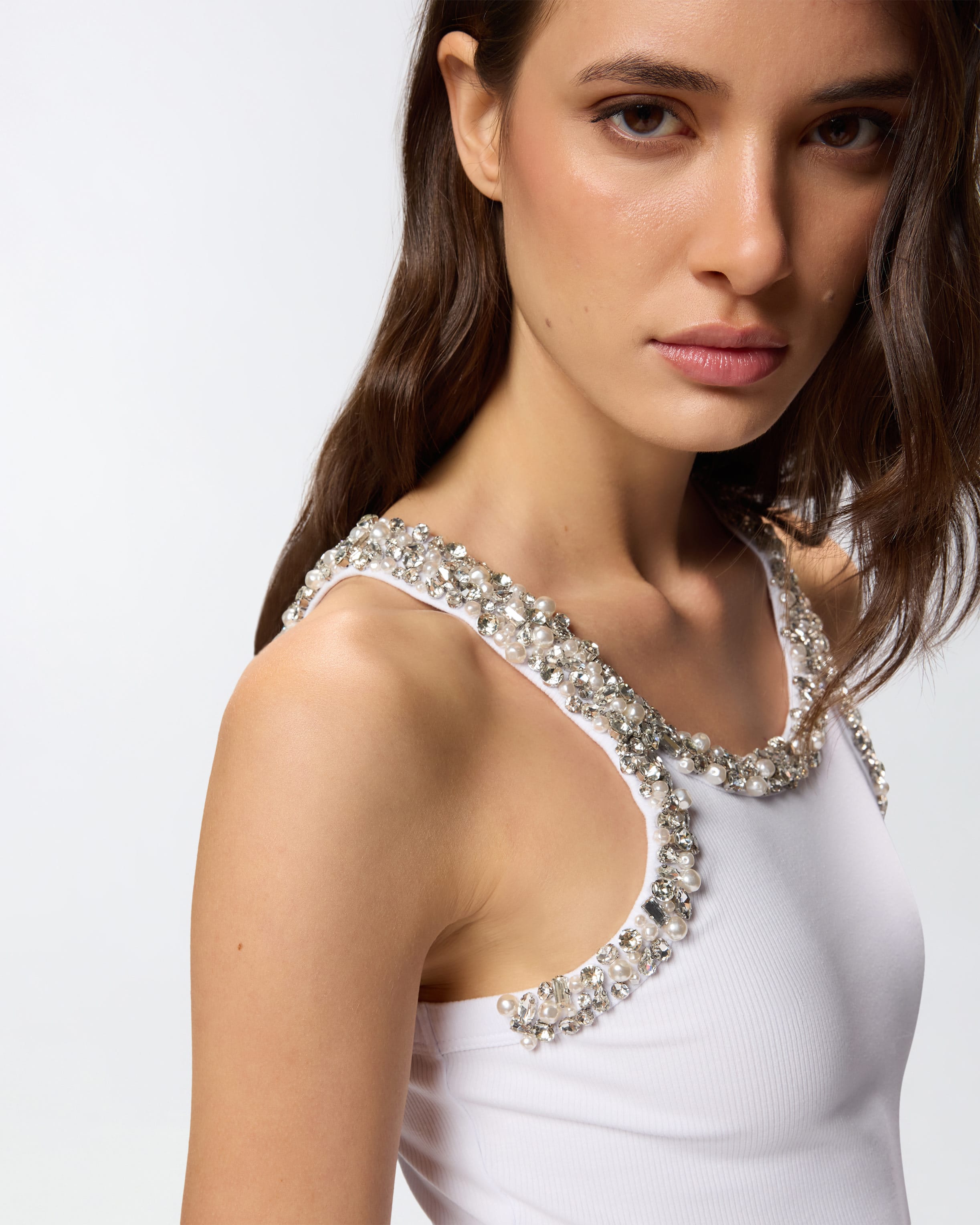 Ribbed top with bejewelled embellishment PINKO → Shop Online