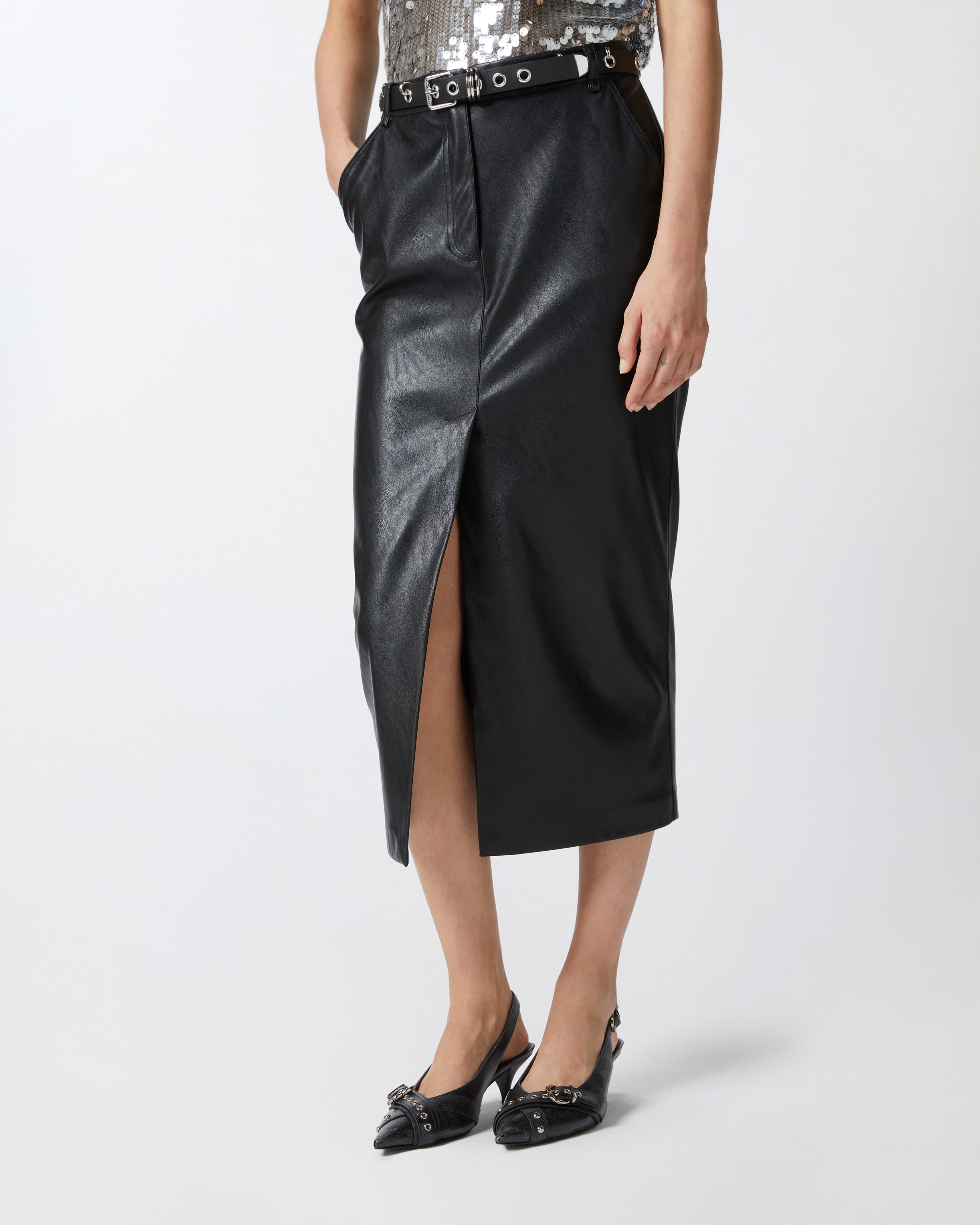 Jupe midi effet cuir hotsell