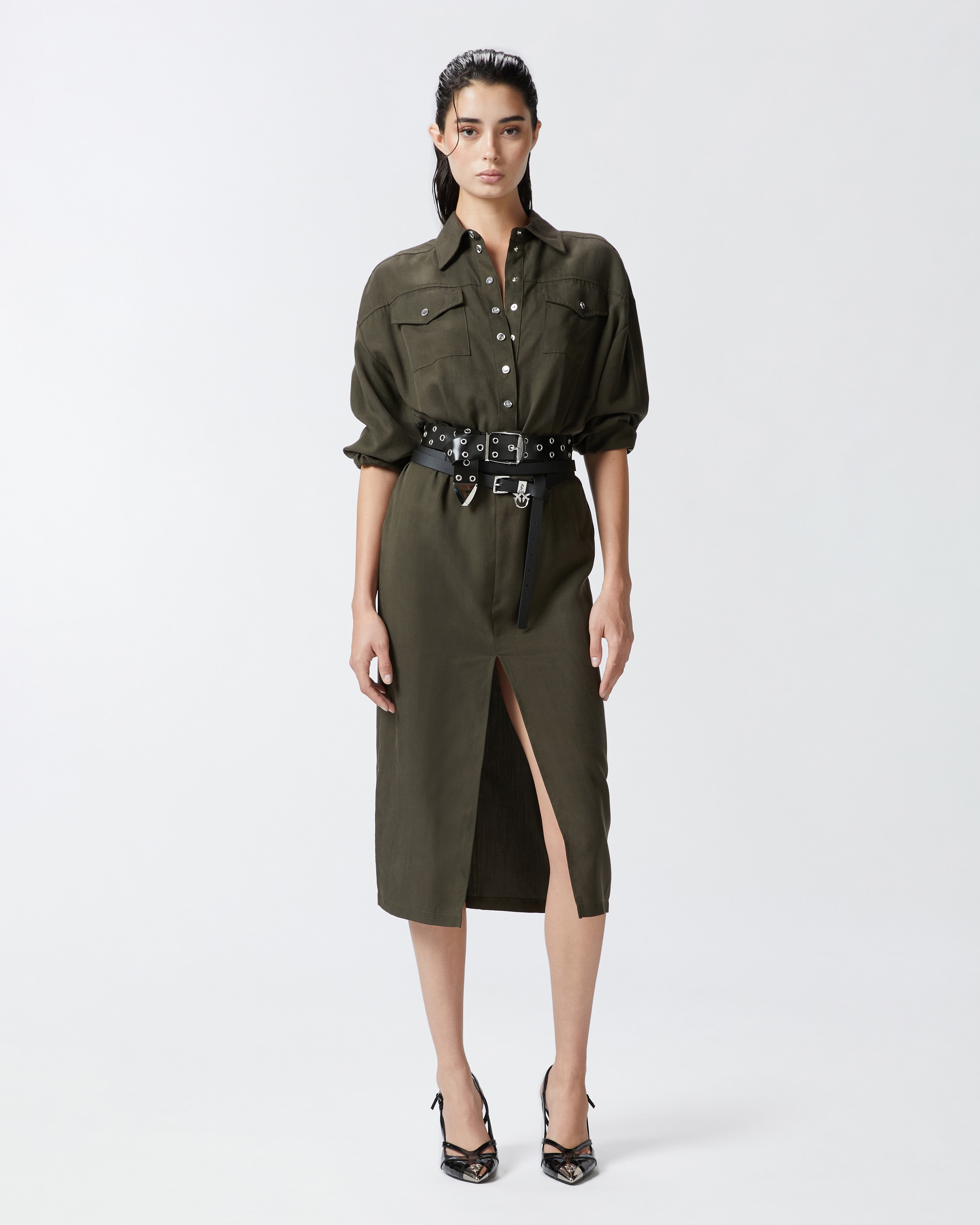 Midi shirt dress with pockets on sale