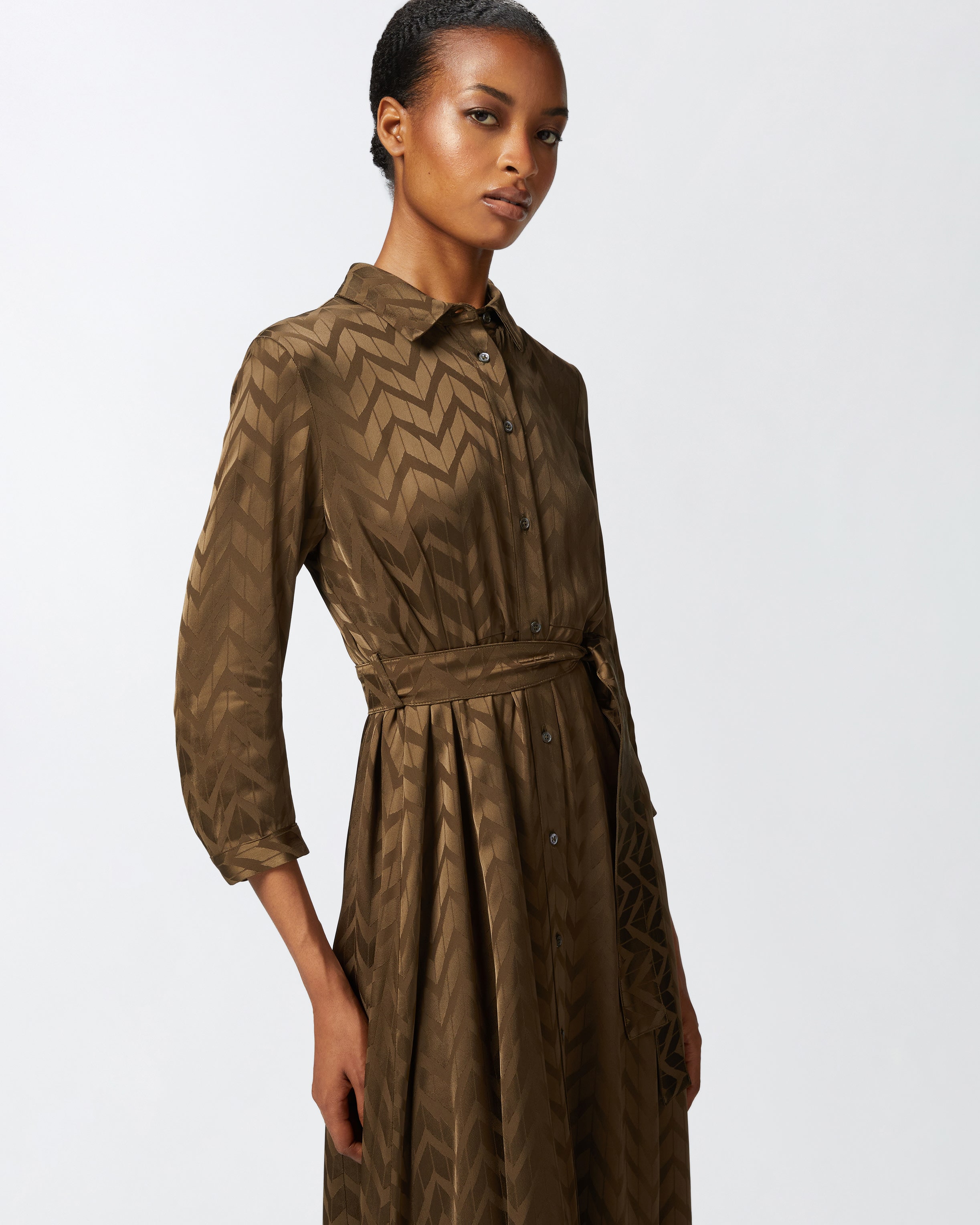 Long herringbone satin shirt dress PINKO Shop Online
