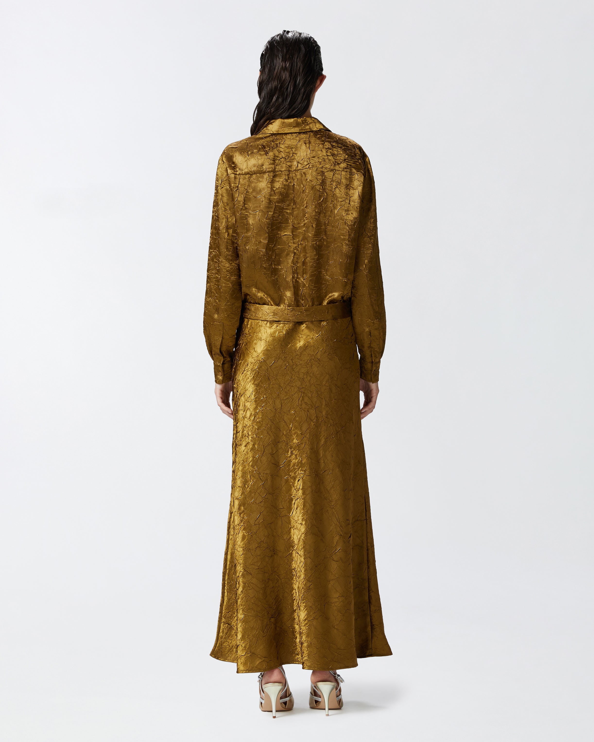 Gold satin shirt dress top