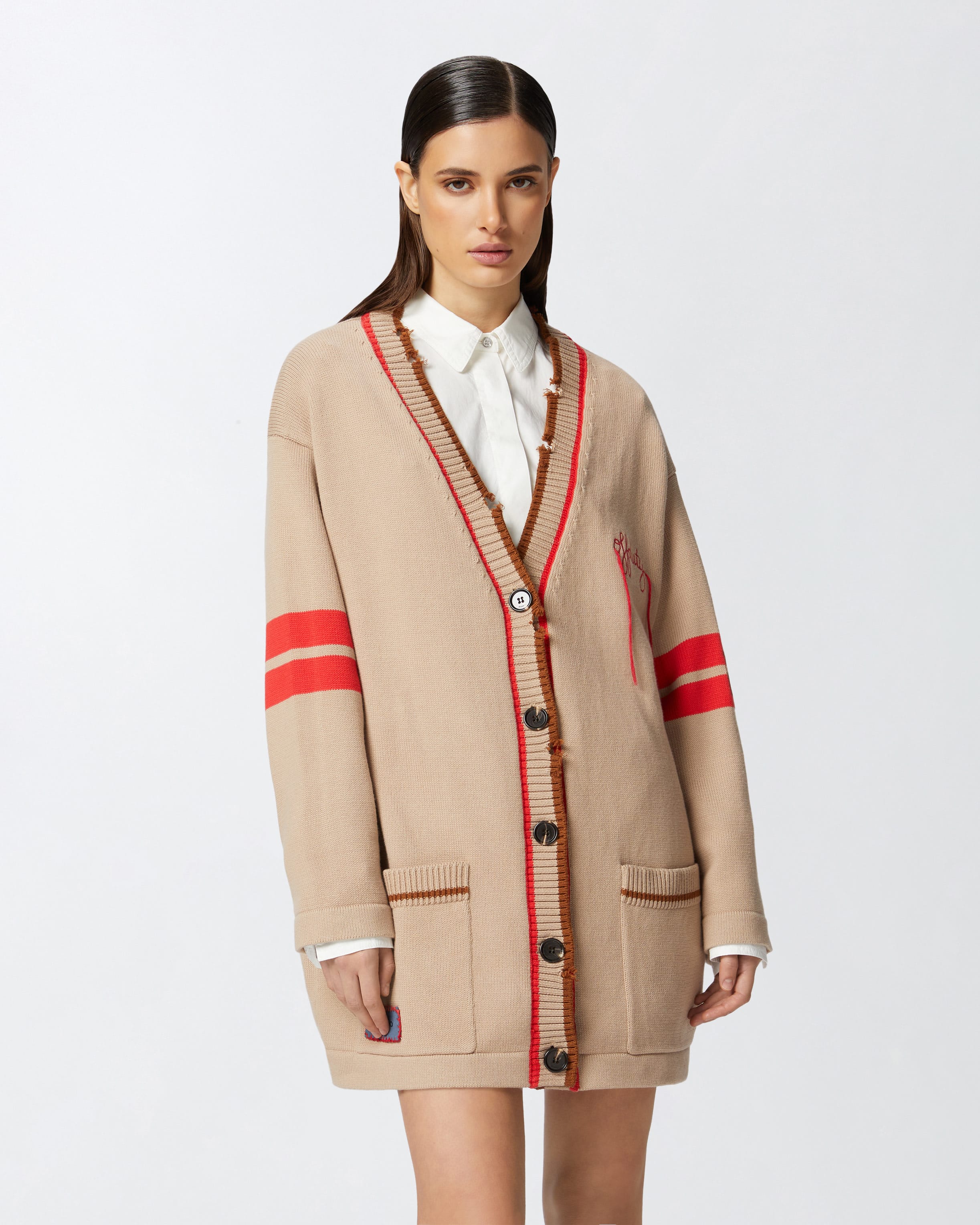 Varsity-style cardigan with embroidery and patch PINKO