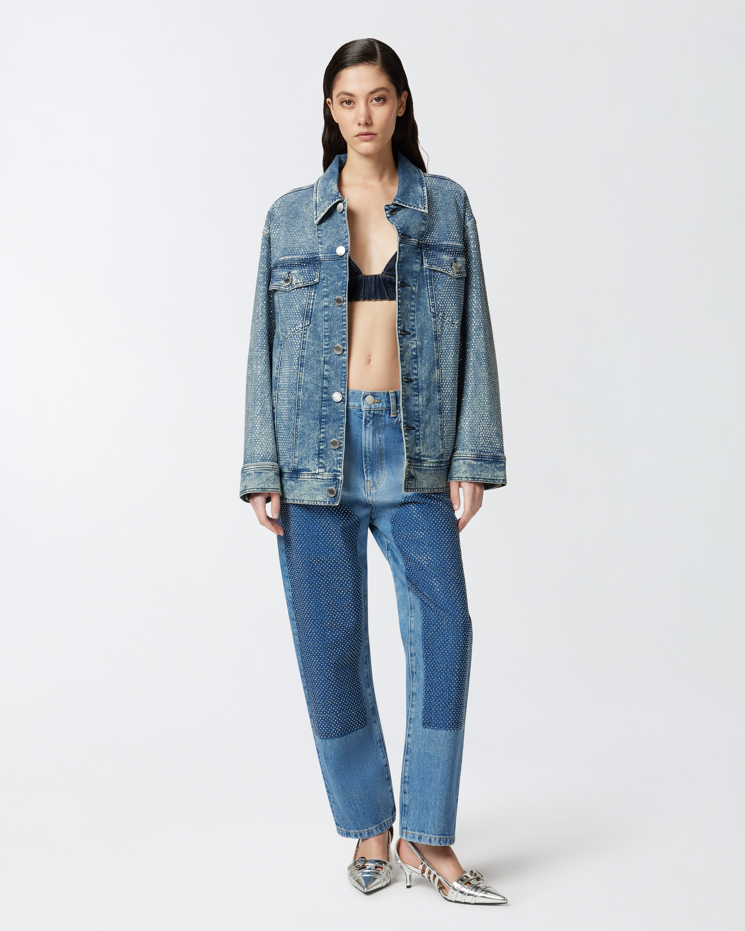 Straight-leg jeans with mini rhinestone studs PINKO → Shop Straight-leg jeans with mini rhinestone studs PINKO → Shop