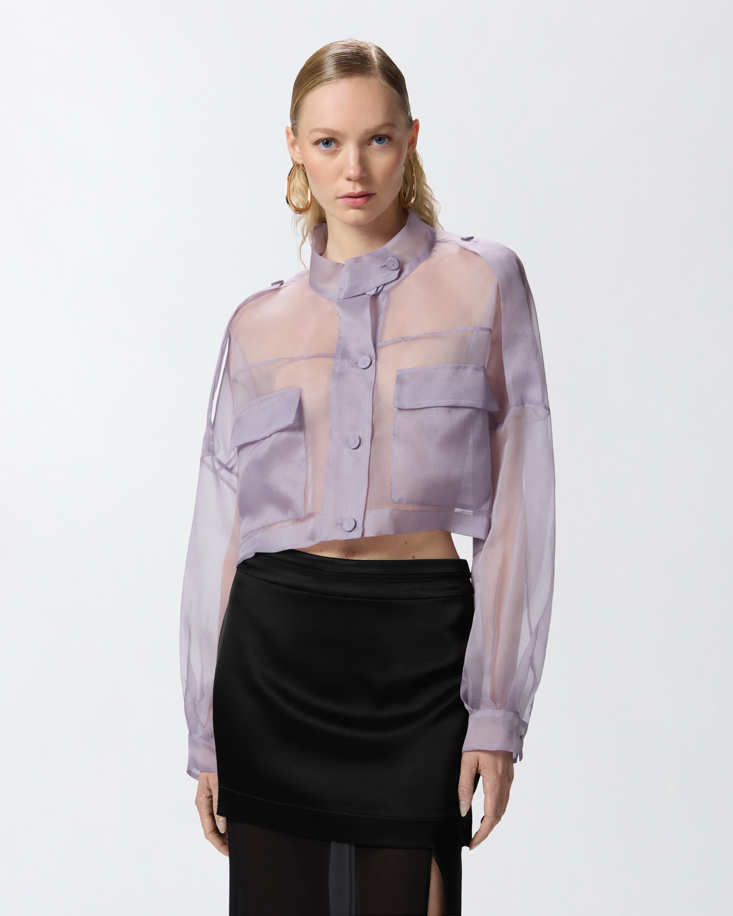 Small cropped jacket in sheer silk organza PINKO → Shop Online