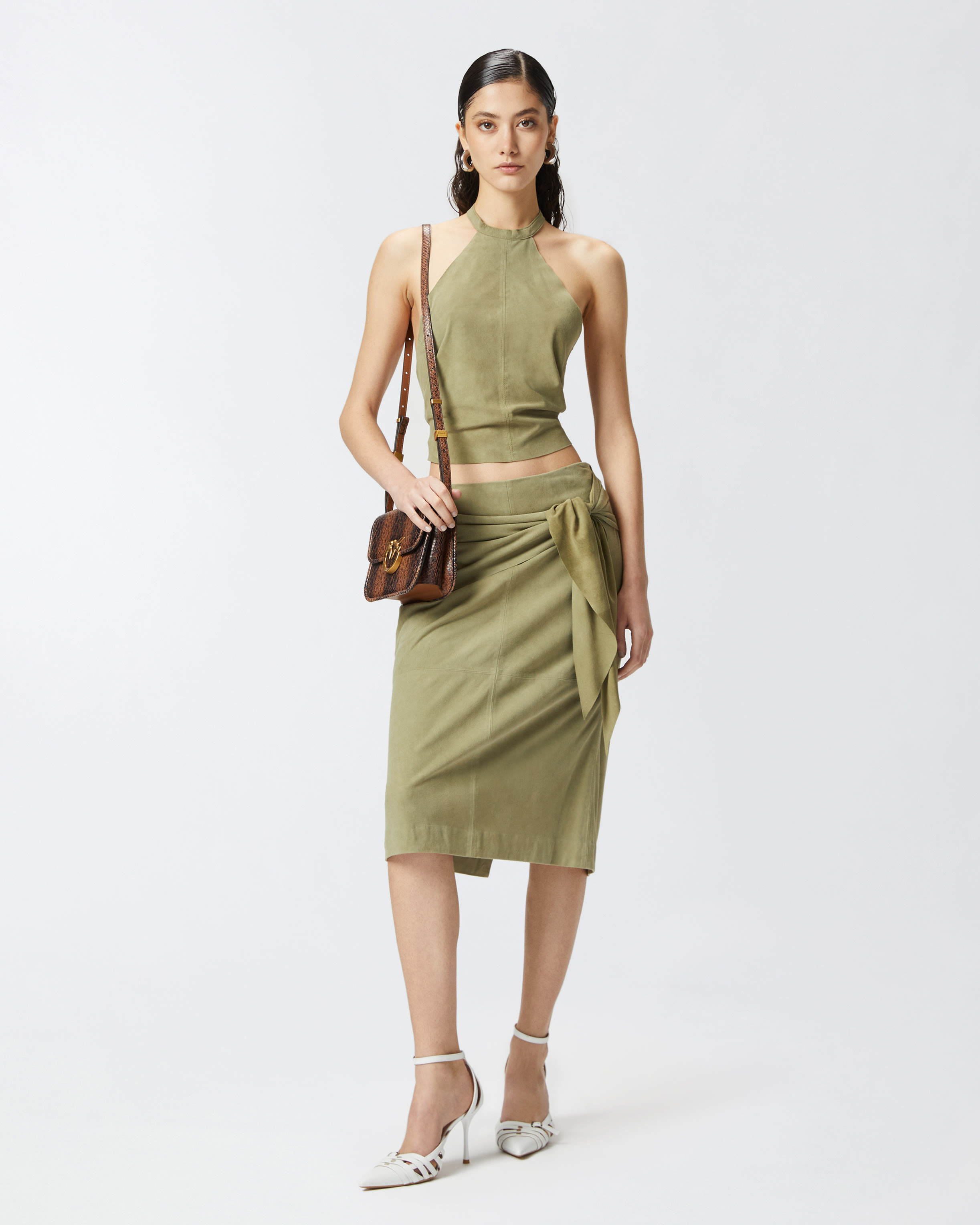 Knee-length suede skirt with knot PINKO → Shop Online Knee-length suede skirt with knot PINKO → Shop Online