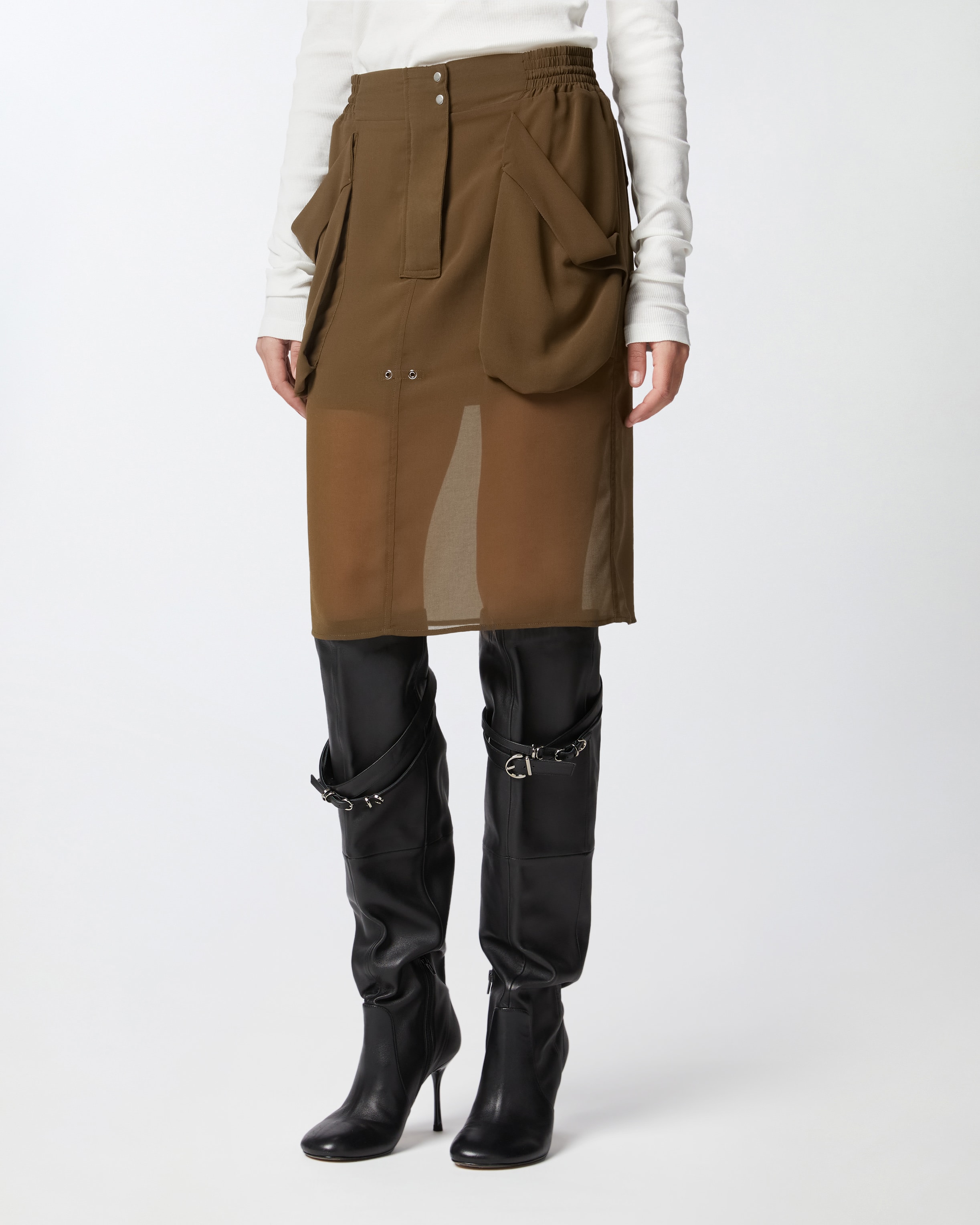 Sheer knee-length skirt with large pockets