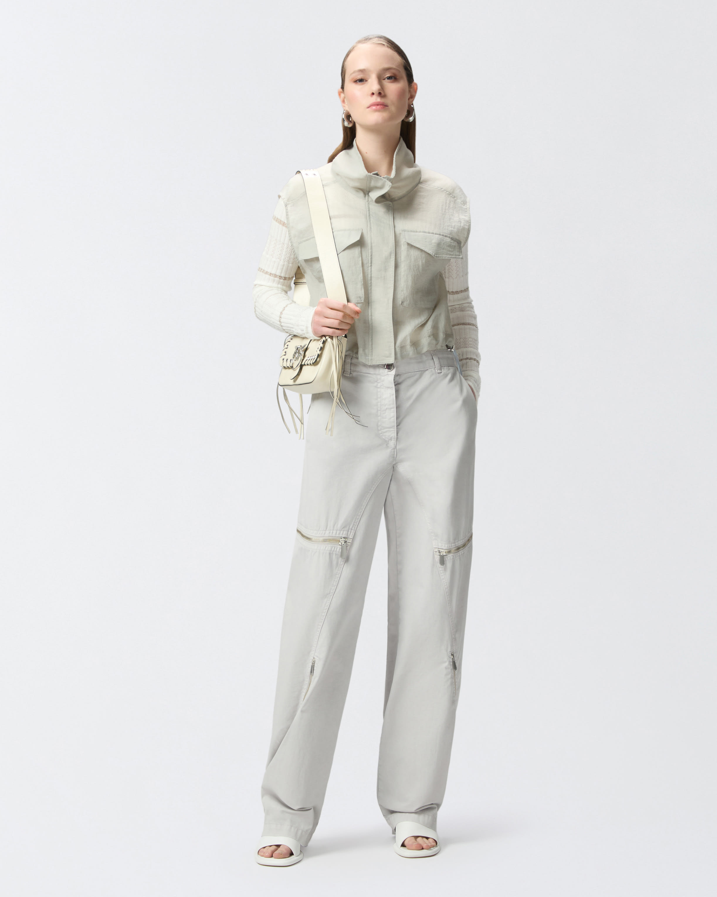 Wide-leg cotton trousers with zip PINKO → Shop Online