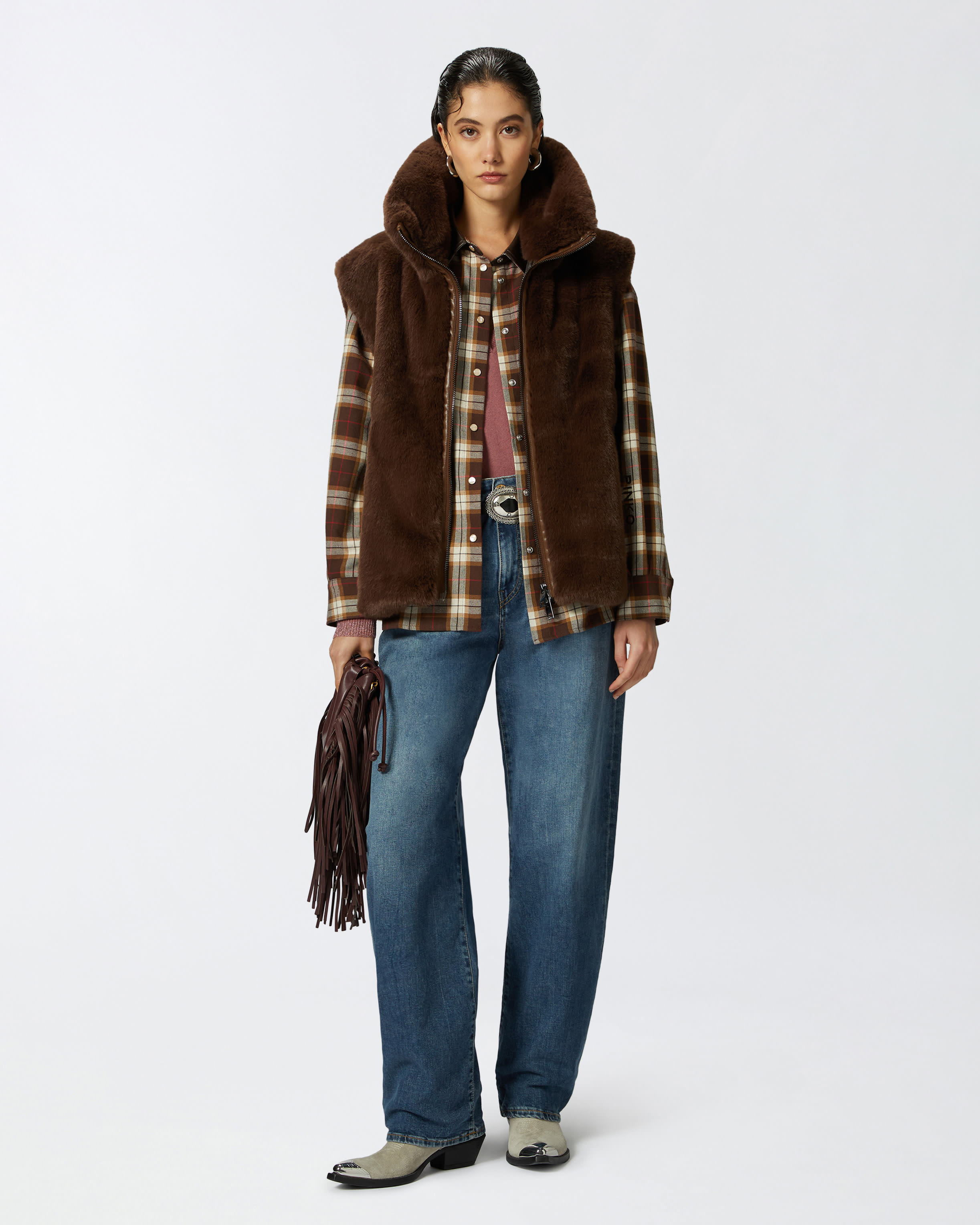 Sleeveless faux fur jacket with high collar. PINKO