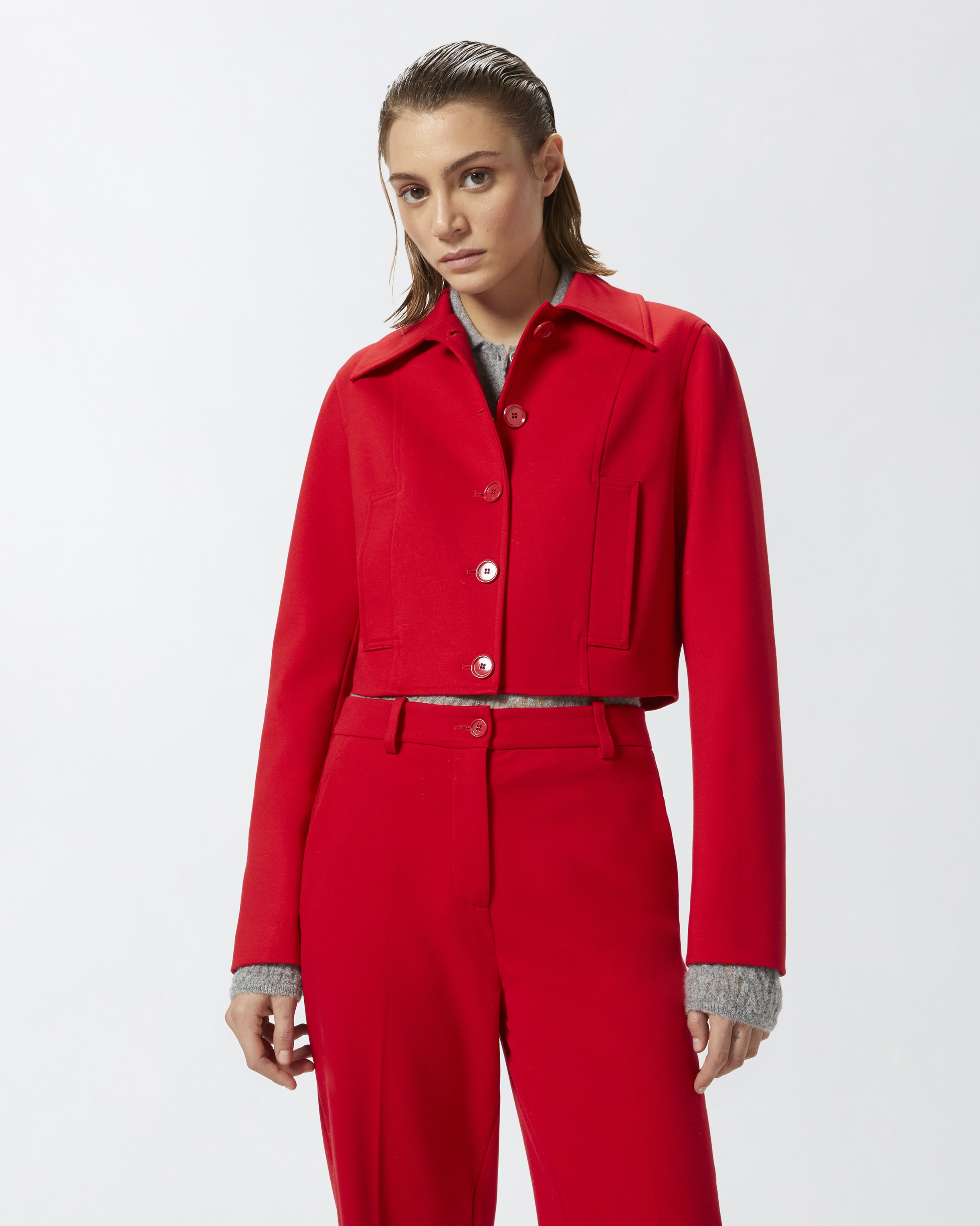 Red collared jacket online