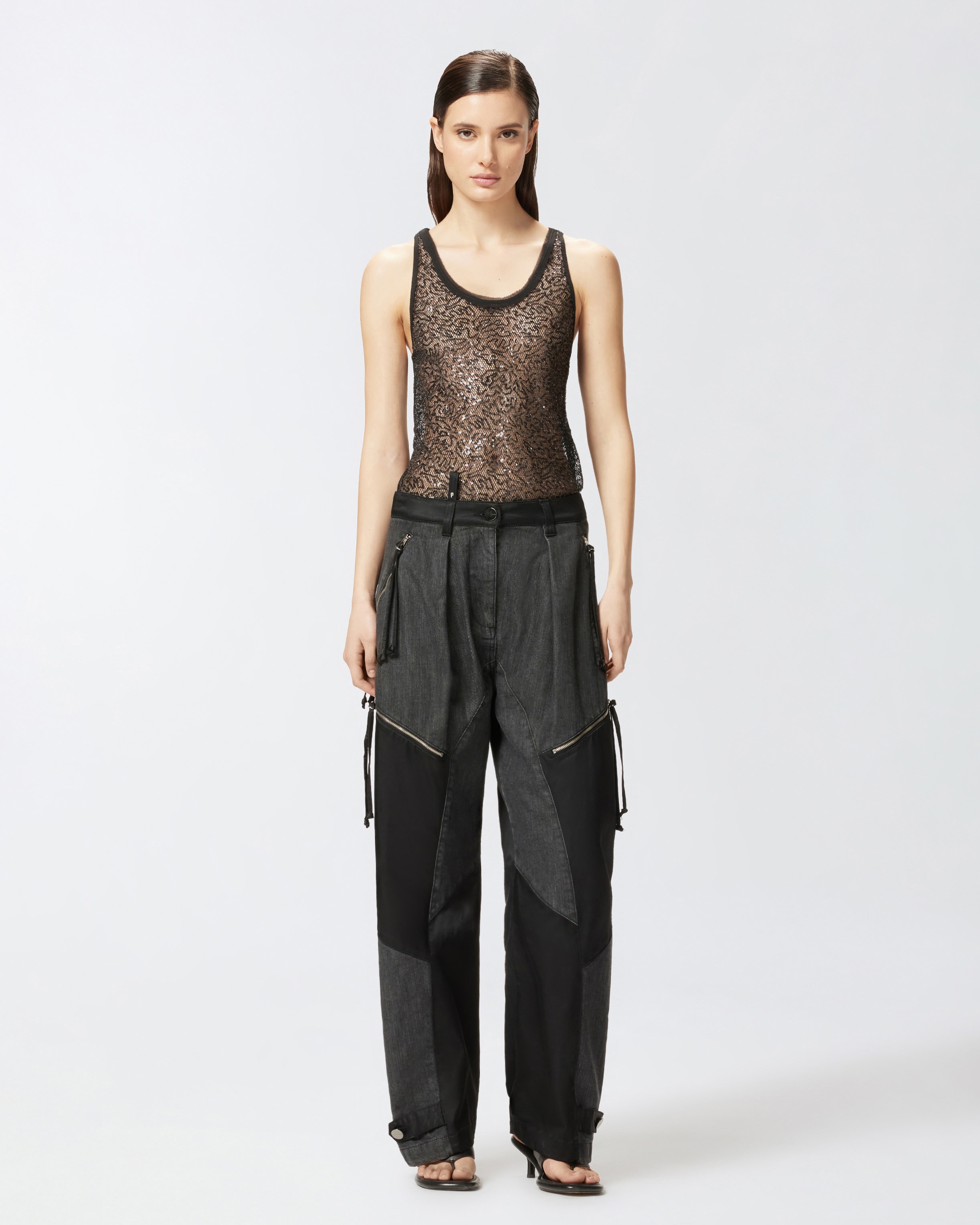 P-Pants trousers in black denim and satin with zip PINKO