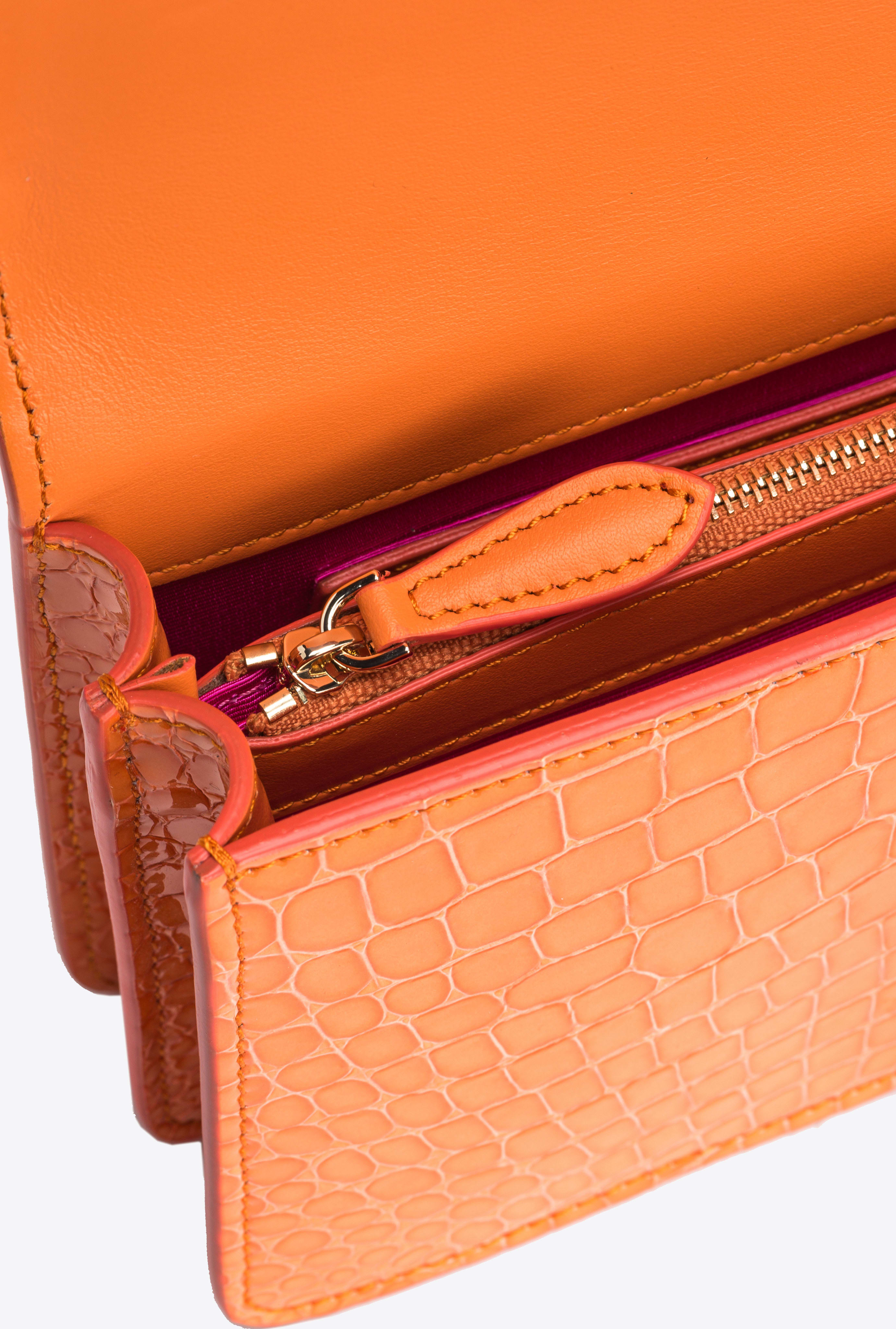 PINKO Galleria Mini Love Bag One in shiny coloured crocodile print leather