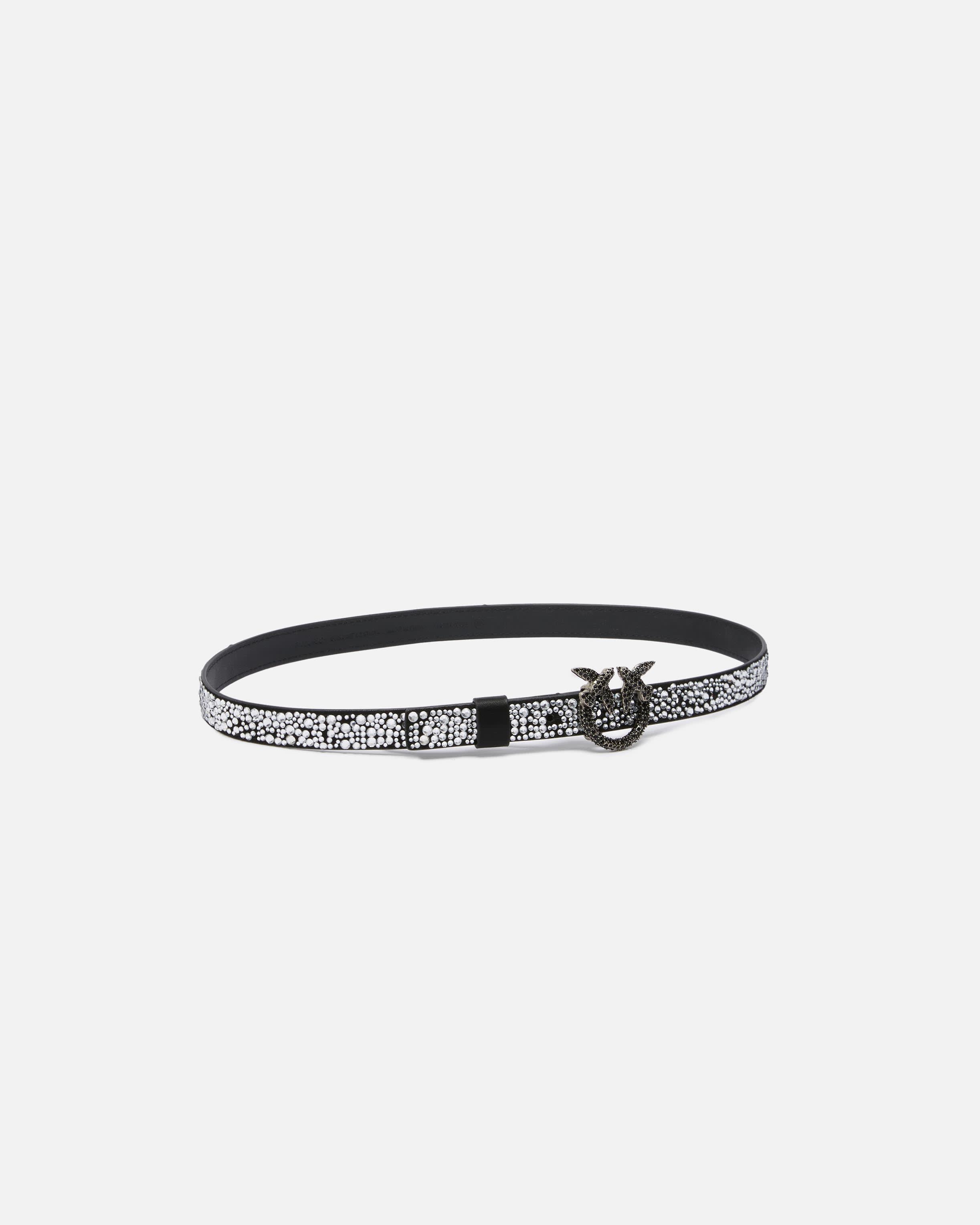 Thin belt with rhinestones and Love Birds buckle 2 cm PINKO Shop Online