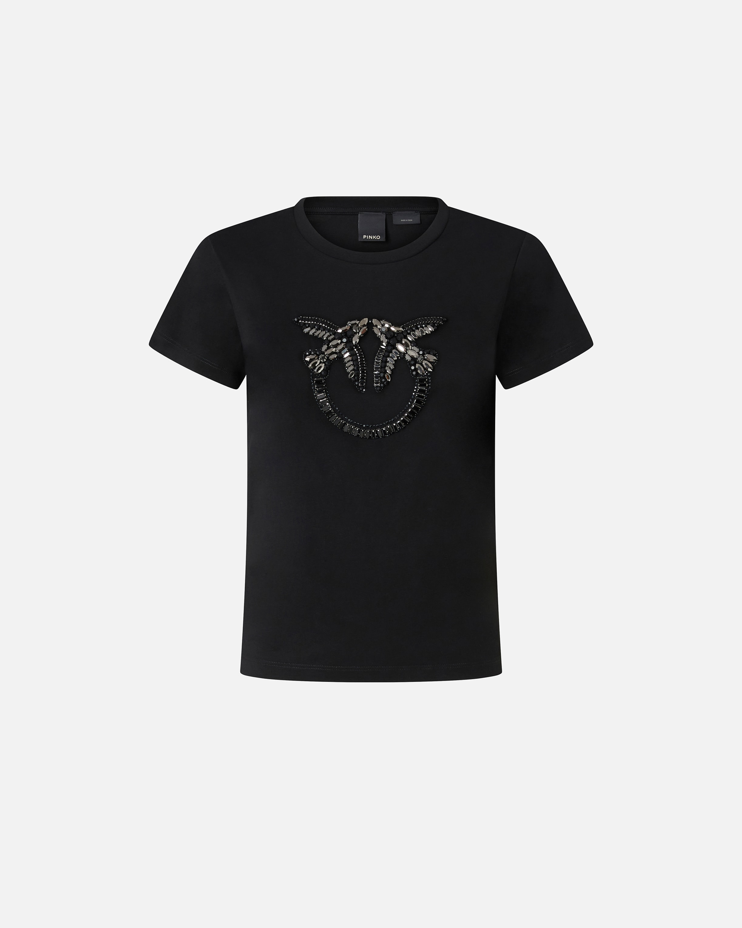 T-shirt with crystal-embroidered Love Birds logo PINKO