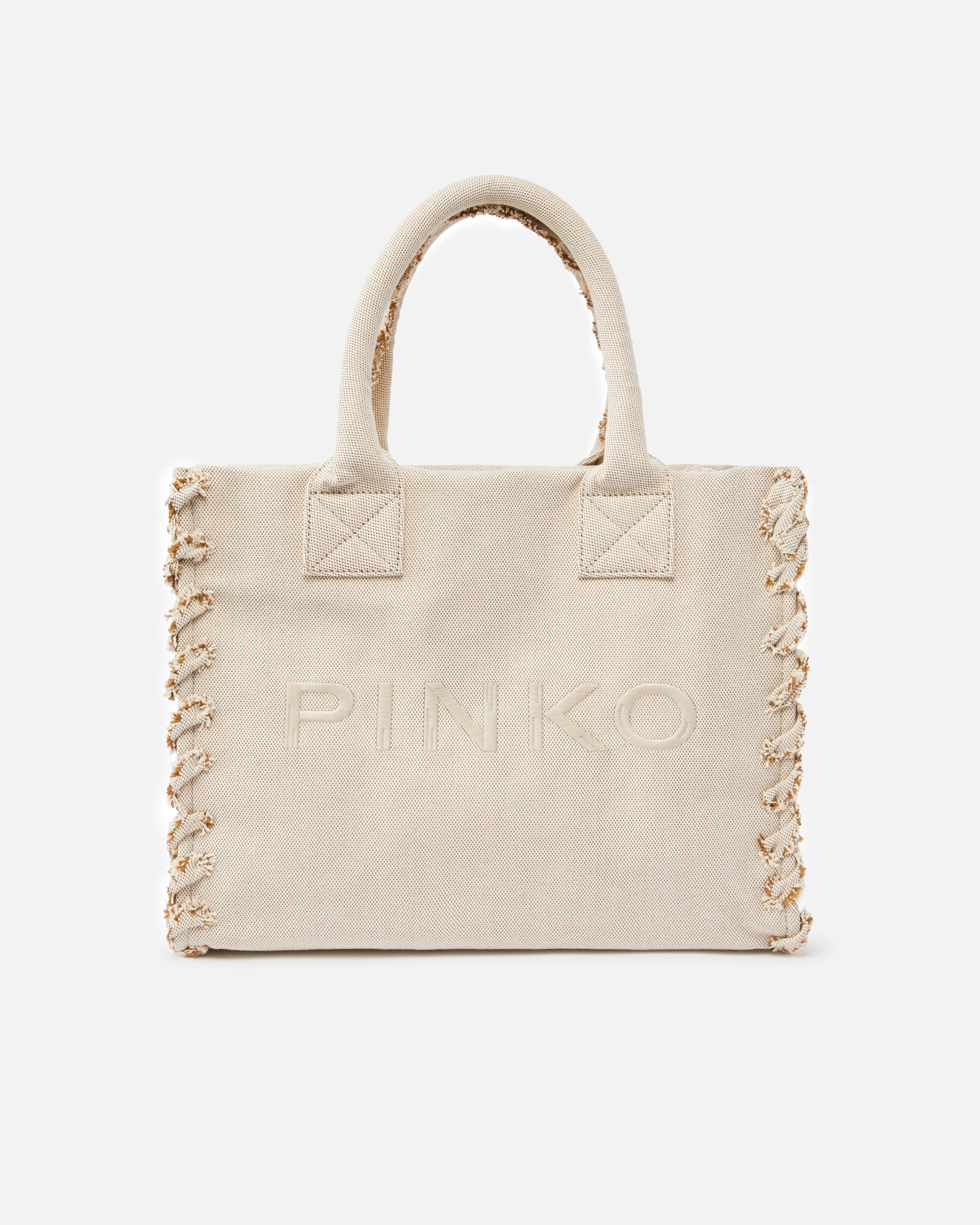 最新作 Beach shopper in salt-and-pepper recycled canvas PINKO 手提げ・レッスンバッグ・入園グッズ
