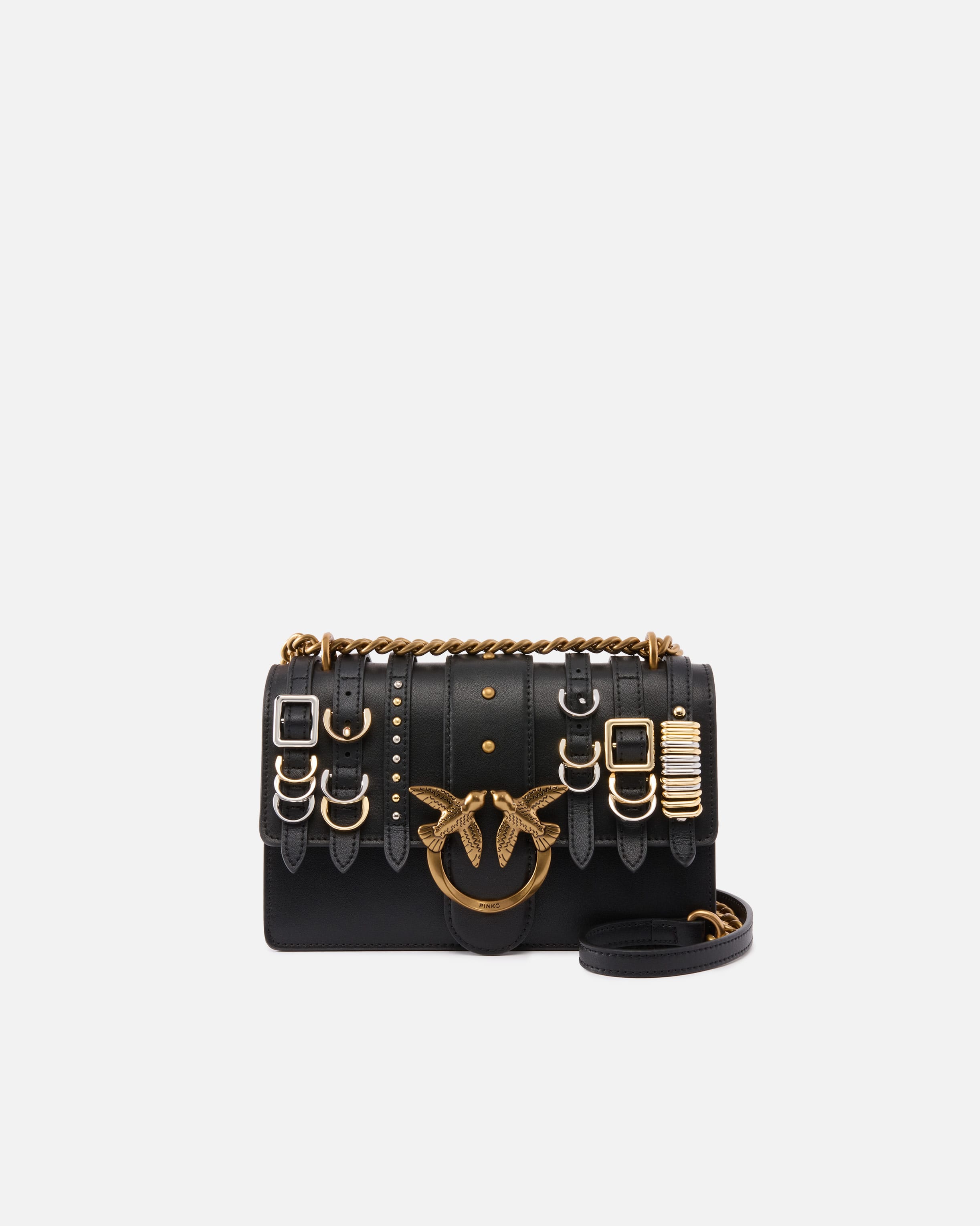 贅沢屋の Love Bag small crossbody bag in leather with straps PINKO バッグ