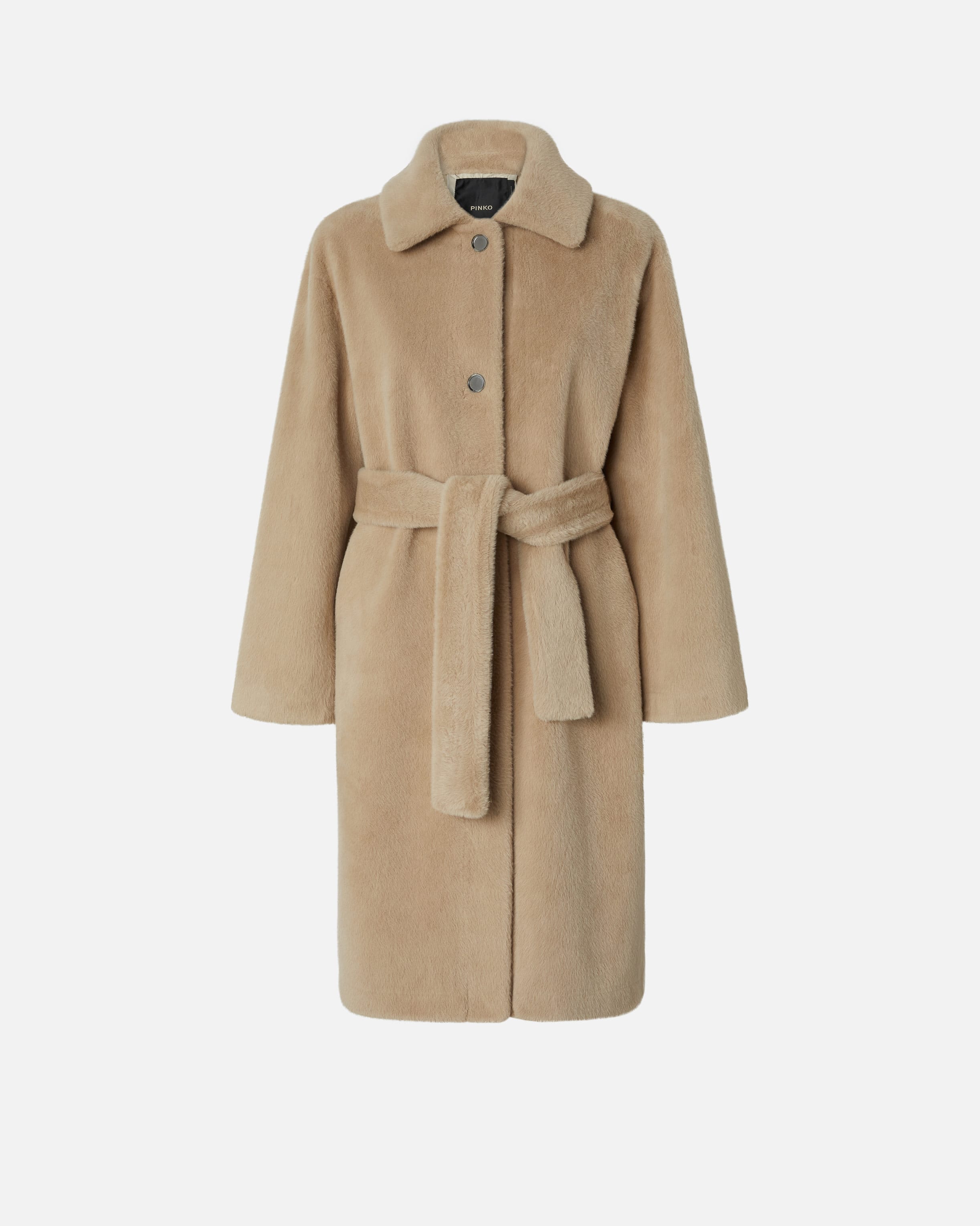 Short fur-effect coat with belt PINKO → Shop Online Short fur-effect coat with belt PINKO → Shop Online