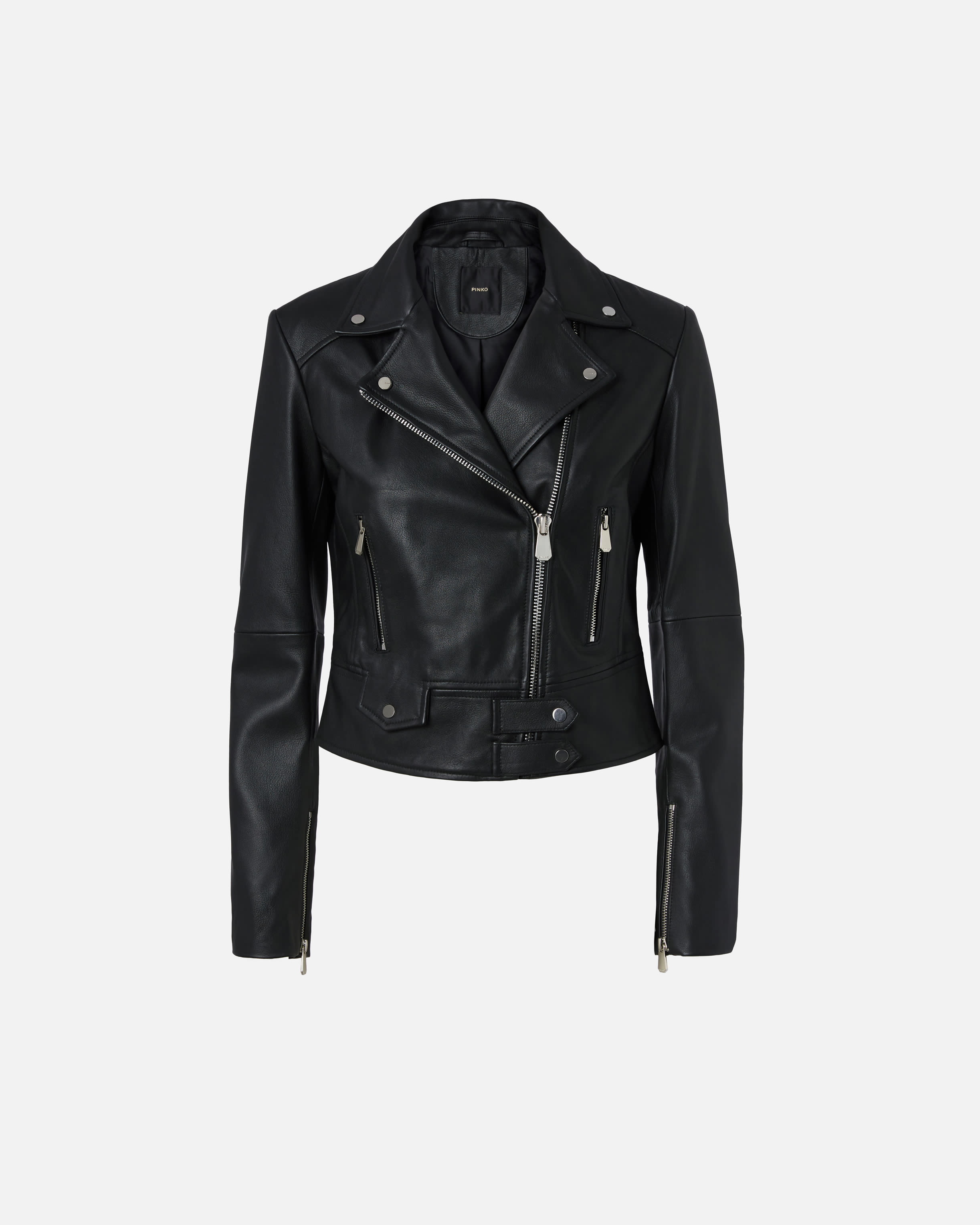 Short zipped nappa leather biker jacket PINKO → Shop Online Short zipped nappa leather biker jacket PINKO → Shop Online