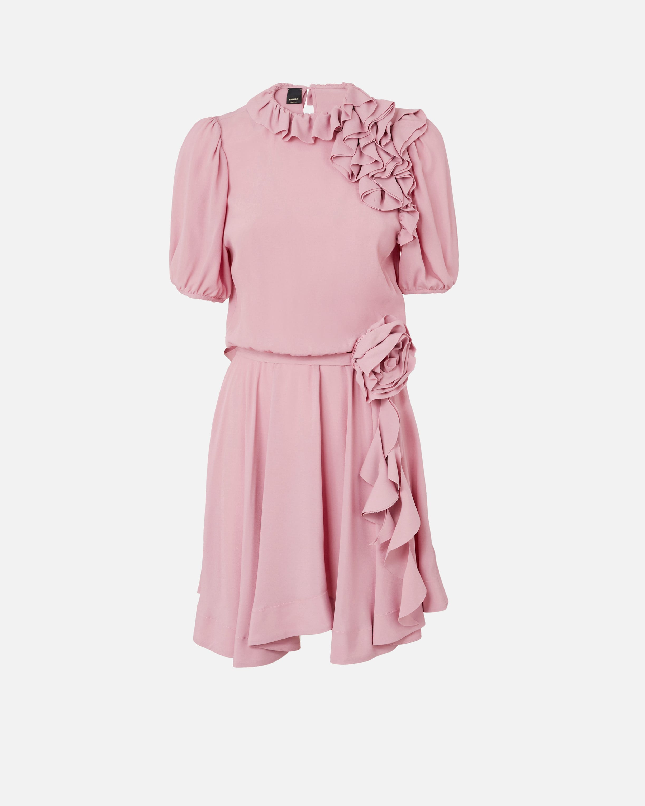 Silk-blend mini dress with rose and ruffles PINKO → Shop Online