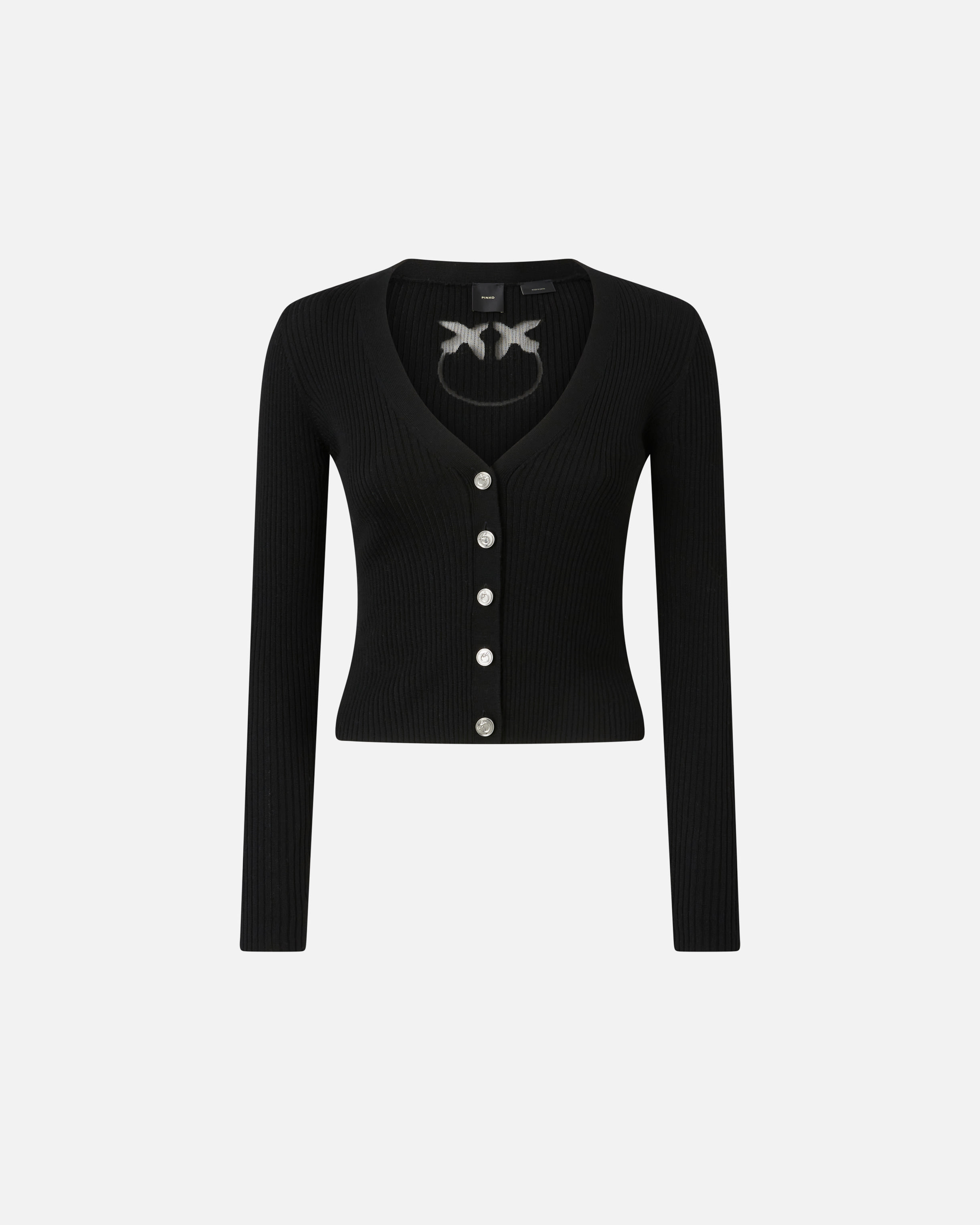Fitted Ribbed Cardigan with Logo Inlay PINKO Shop Online