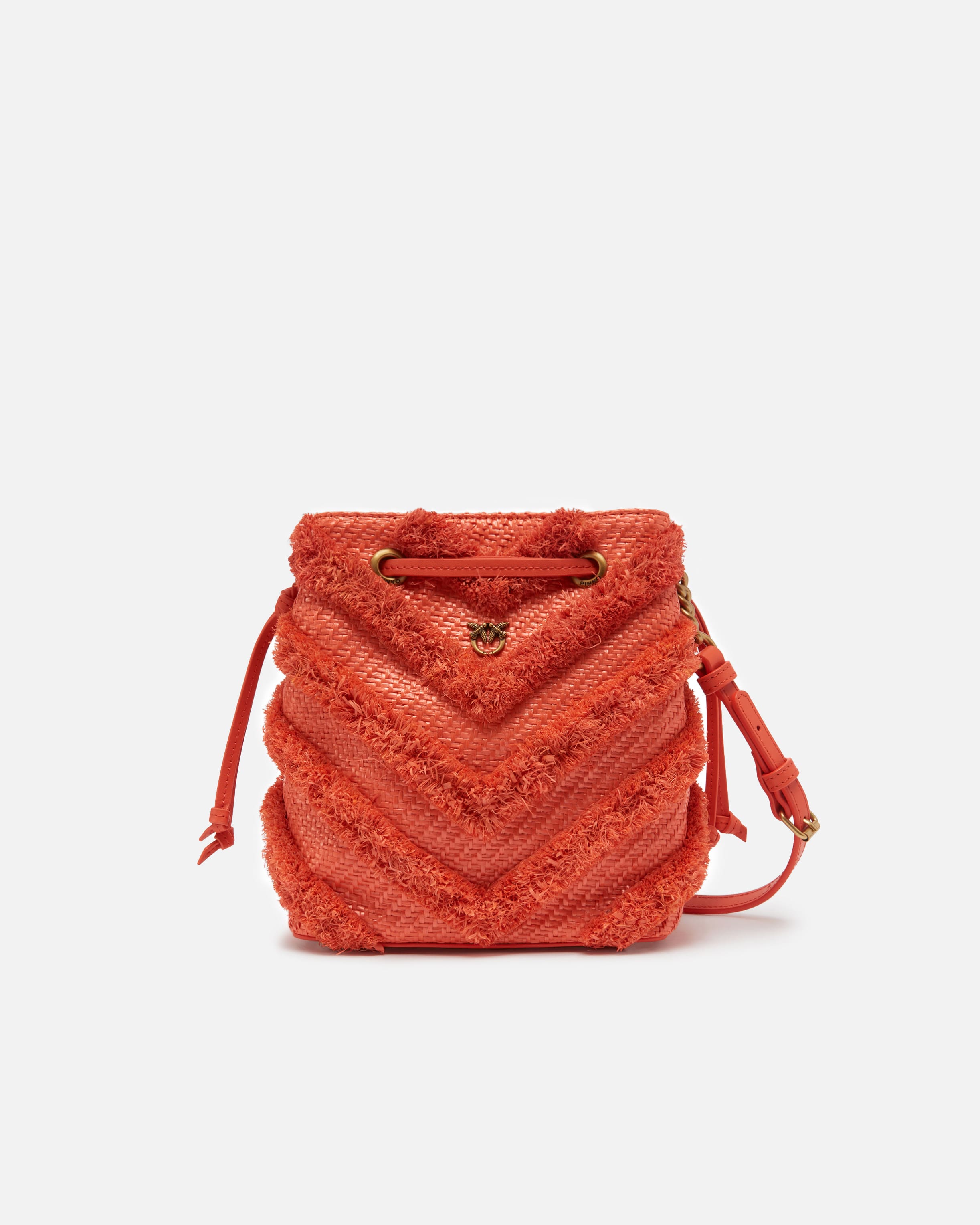 バッグ・カバンその他 Pinko MINI BUCKET BAG Small crossbody bucket bag in raffia with fringe PINKO