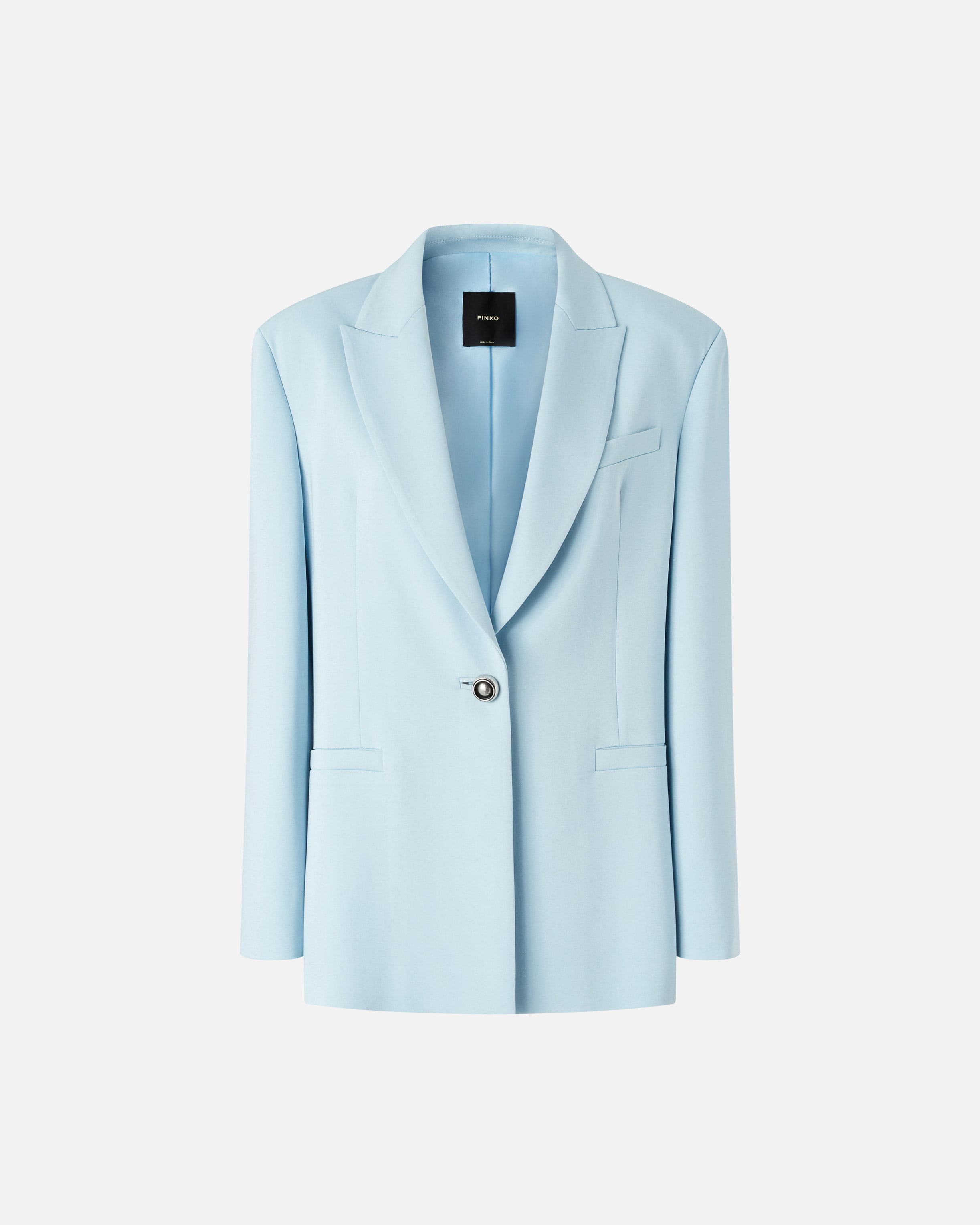 アウターその他 PINKO Woman Blazer Gnawed Blue 104883A213 E28 Single-breasted cady blazer with jewel button PINKO → Shop