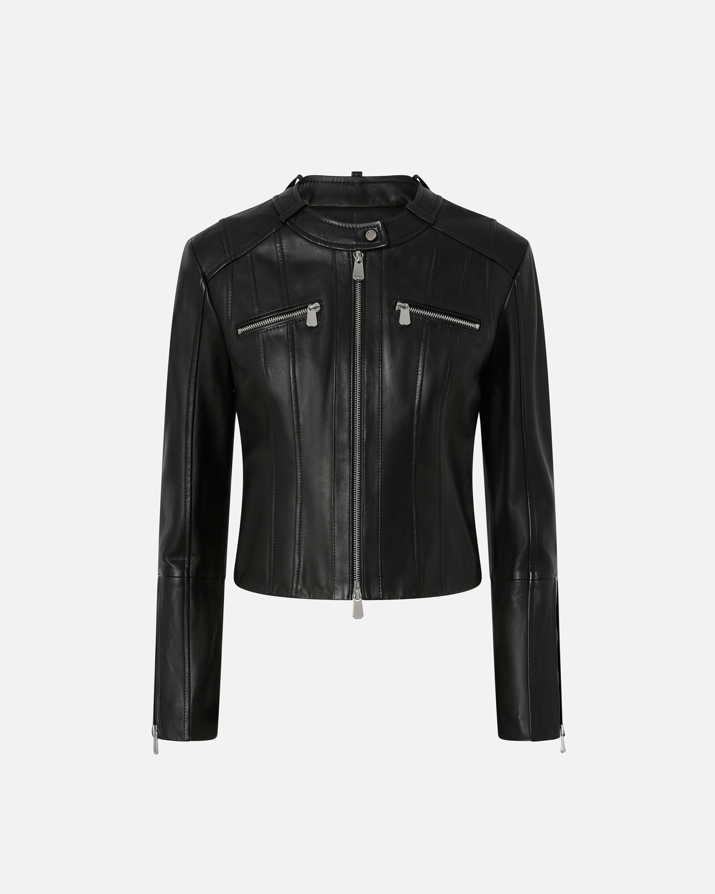Nappa leather biker jacket with vertical topstitching PINKO