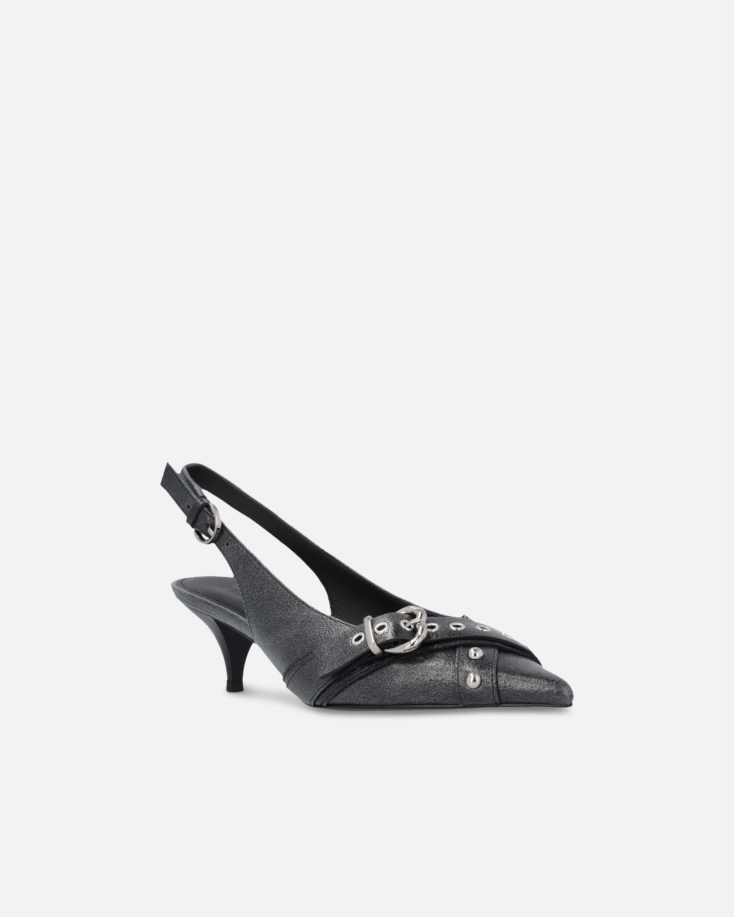 Scarpe slingback in pelle con tacco e fibbia