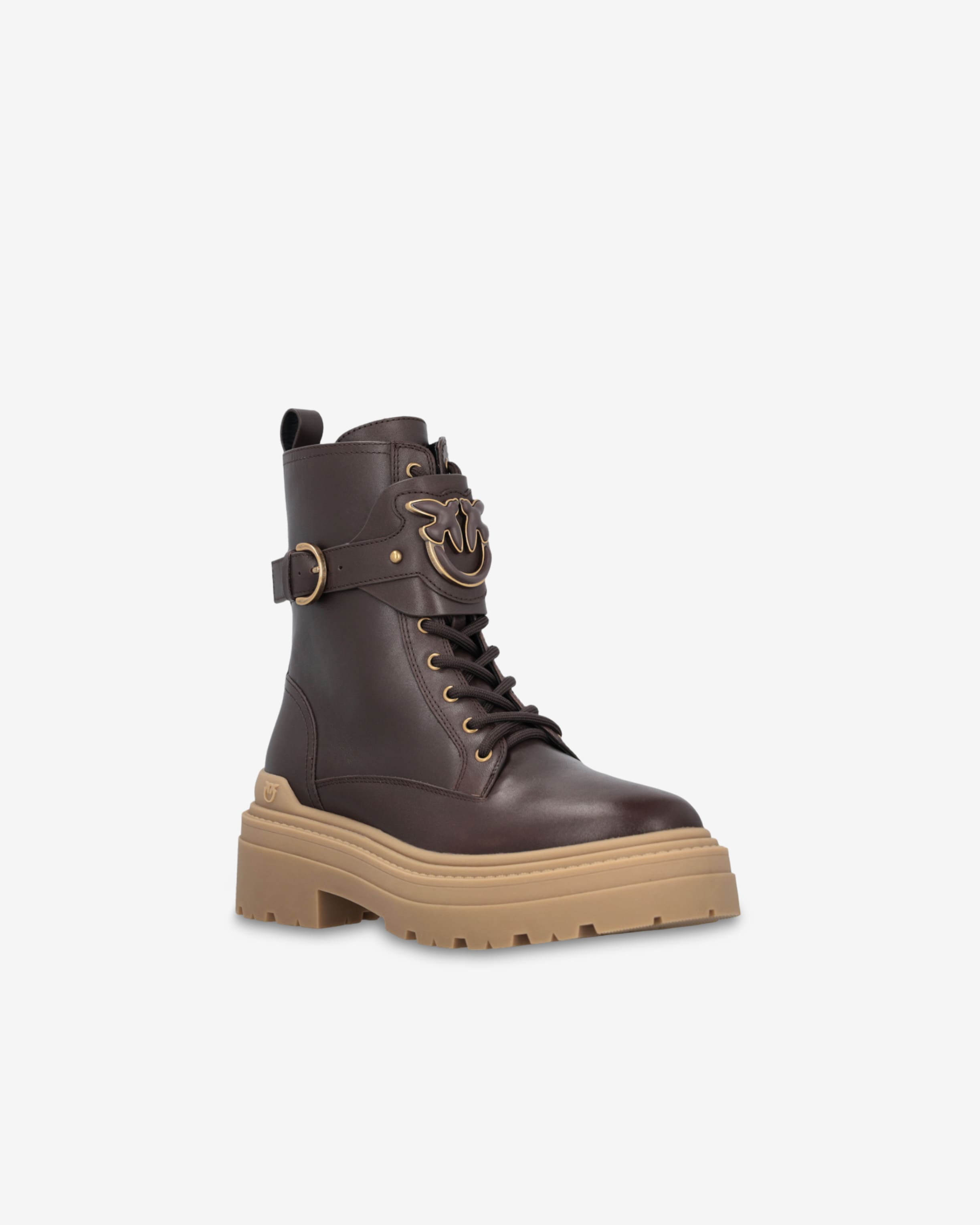 Leather combat boots with branded front strap