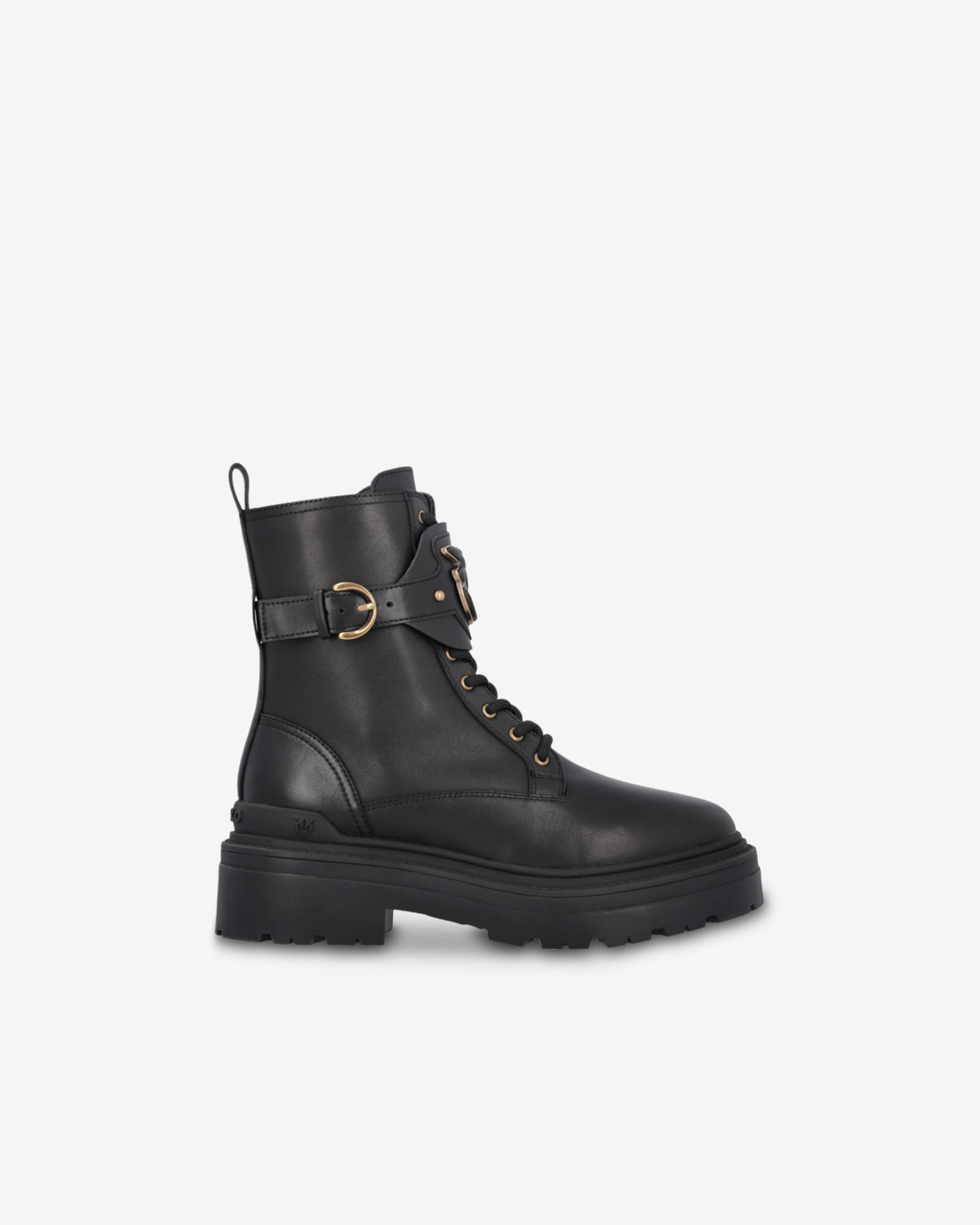 Leather combat boots with branded front strap