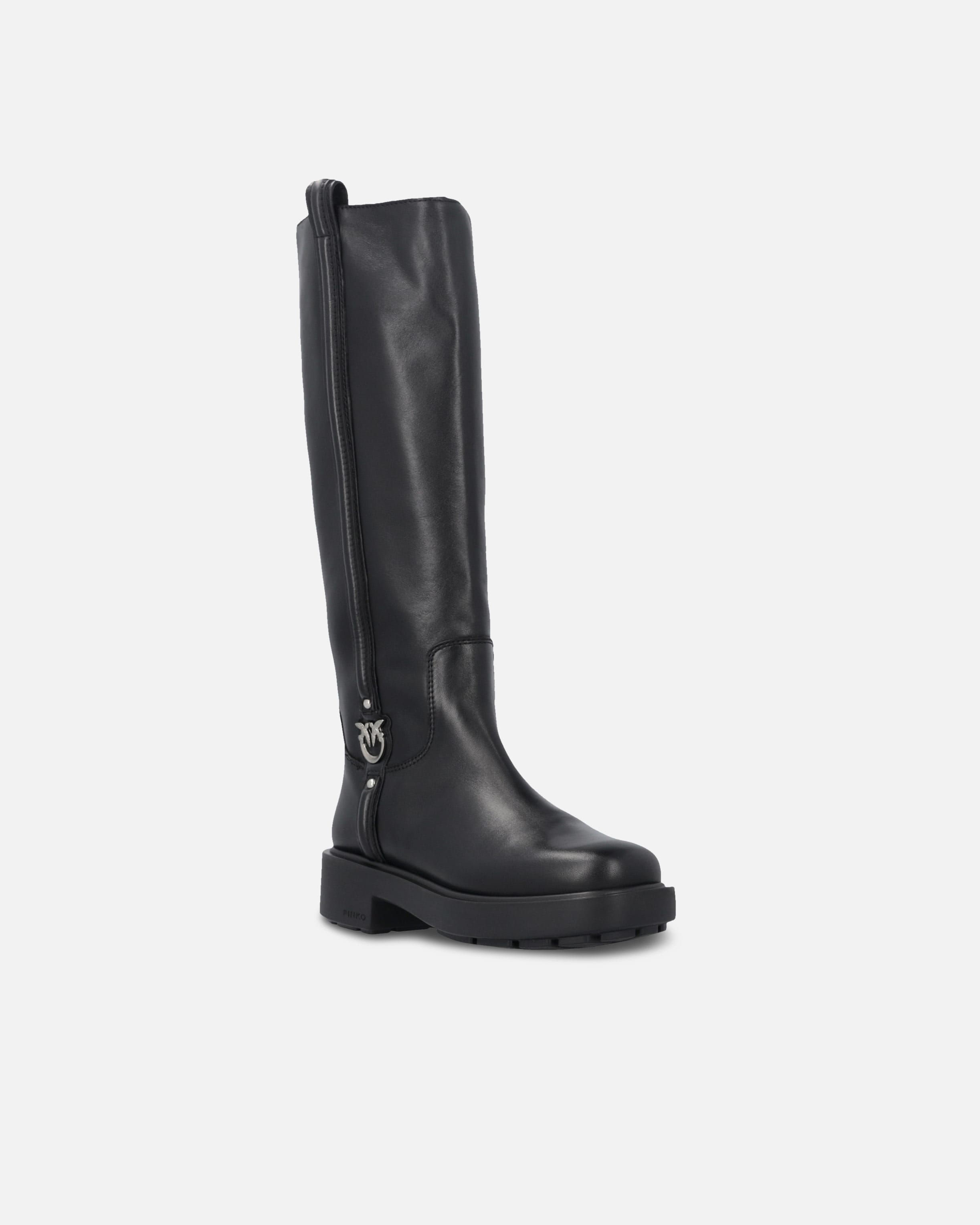 High leather boots with logo detail PINKO → Shop Online High leather boots with logo detail PINKO → Shop Online