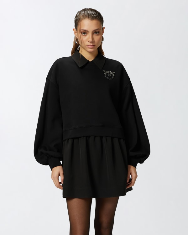 Sweatshirt with wide sleeves and bejewelled Love Birds embroidery PINKO →  Shop Online