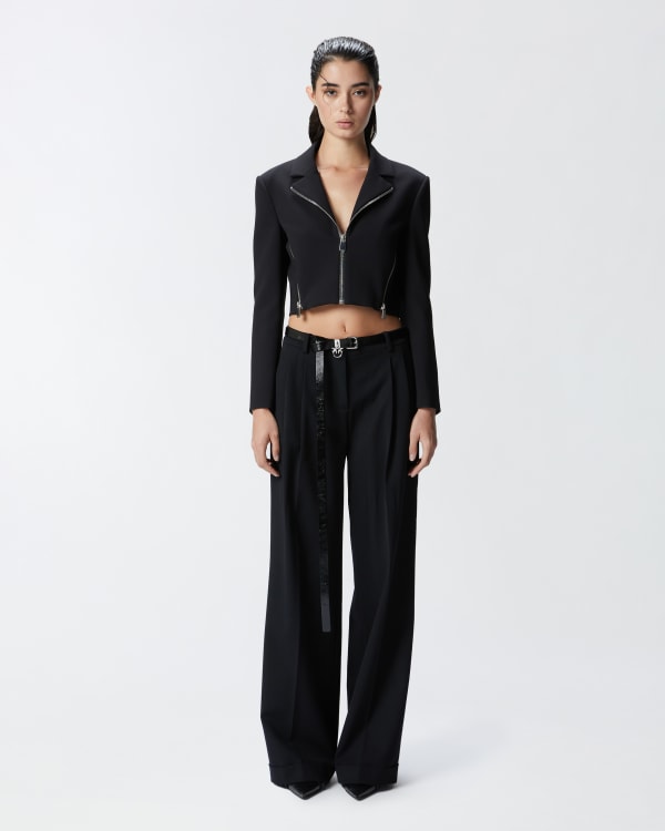Wide-leg wool twill trousers with darts PINKO → Shop Online Wide-leg wool twill trousers with darts PINKO → Shop Online