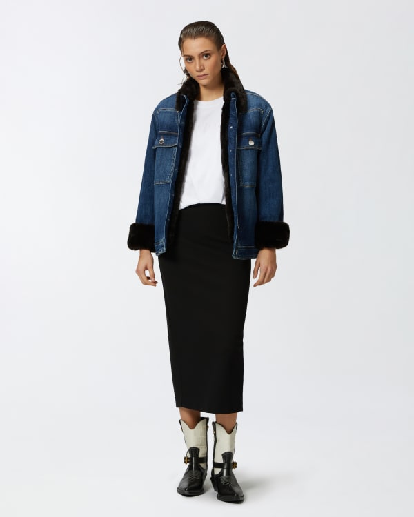 Blue jean jacket with pink fur collar store