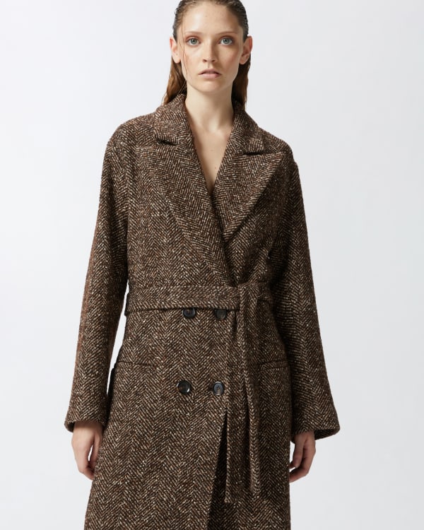 Long herringbone coat sales